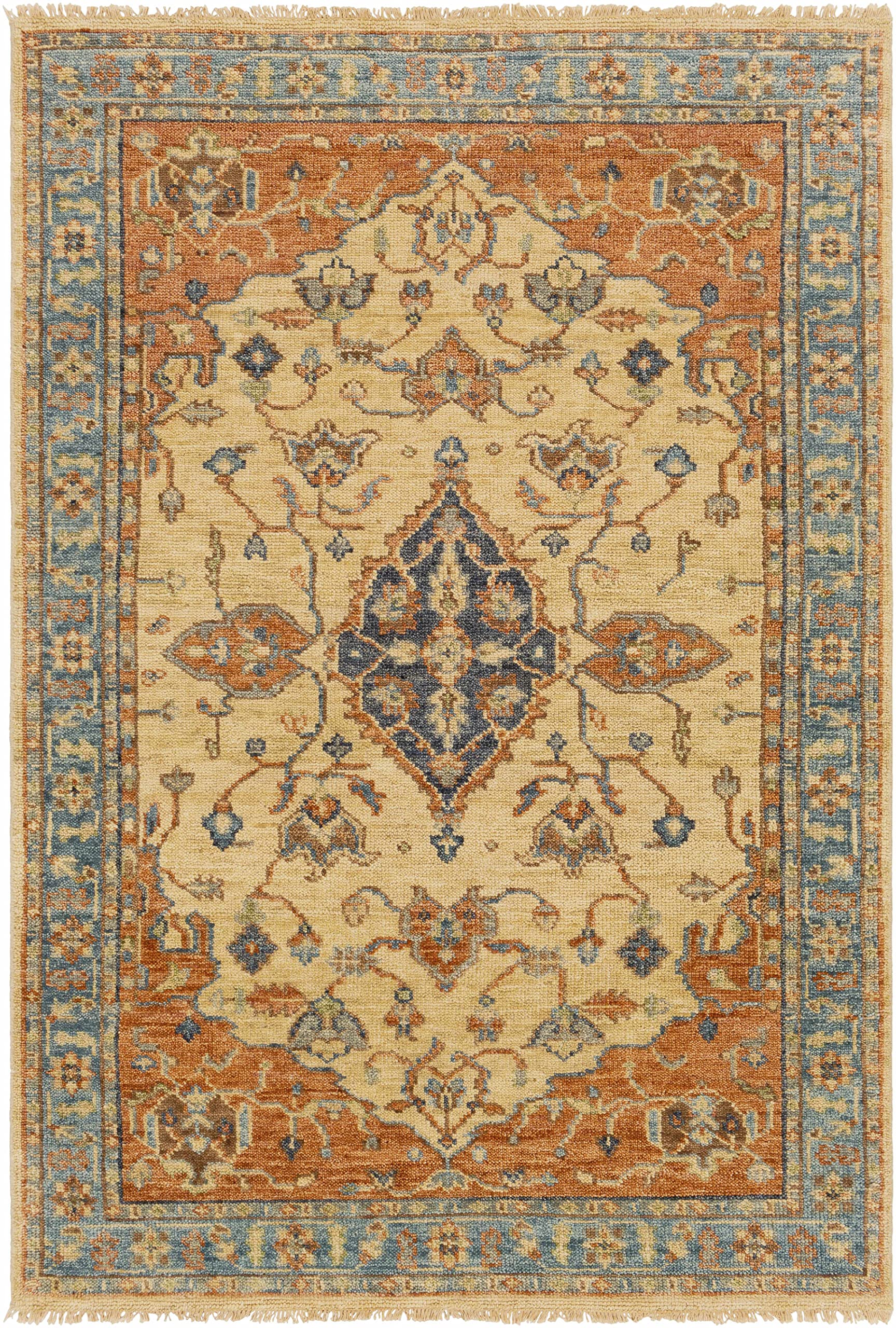 Premium Bowlus Wool Area Rug for Living Room & Bedroom - Traditional Design in Rust, Aqua, Ivory - 6' x 9' Soft & Durable - Perfect for Cozy Home Decor & High Traffic Areas