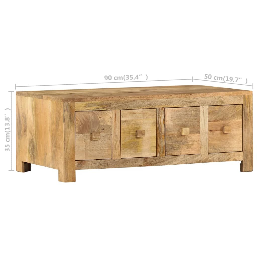 CHARMMA Solid Mango Wood Coffee Table with 4 Storage Drawers - 35.4