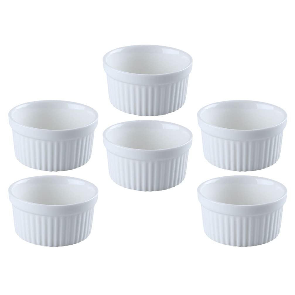 YARNOW 6-Piece Porcelain Ramekins Set - 6 Inch Oven-Safe Ceramic Baking Dishes for Cake, Pudding, Dessert & Creme Brulee - Perfect for Individual Servings, Meal Prep & Elegant Dinner Parties