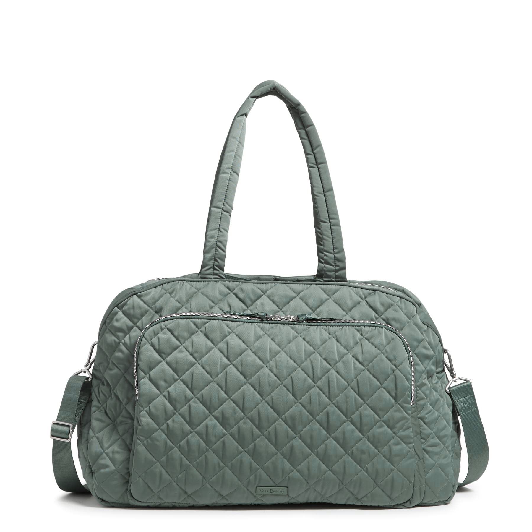Vera Bradley Women's Performance Twill Grand Weekender Travel Bag - Olive Leaf - Spacious Carry-On Luggage for Weekend Getaways, Business Trips & Air Travel