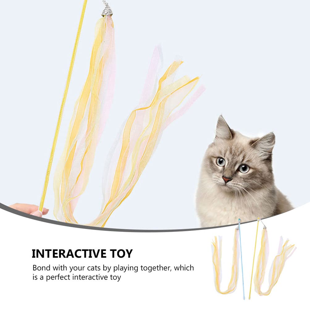 Balacoo 2-Pack Interactive Cat Toys - Feather Teaser Wands with Ribbon Tassels for Kittens & Adult Cats | Fun Teasing Sticks for Playtime, Exercise & Bonding | Perfect for Birthday Gifts & Indoor Play