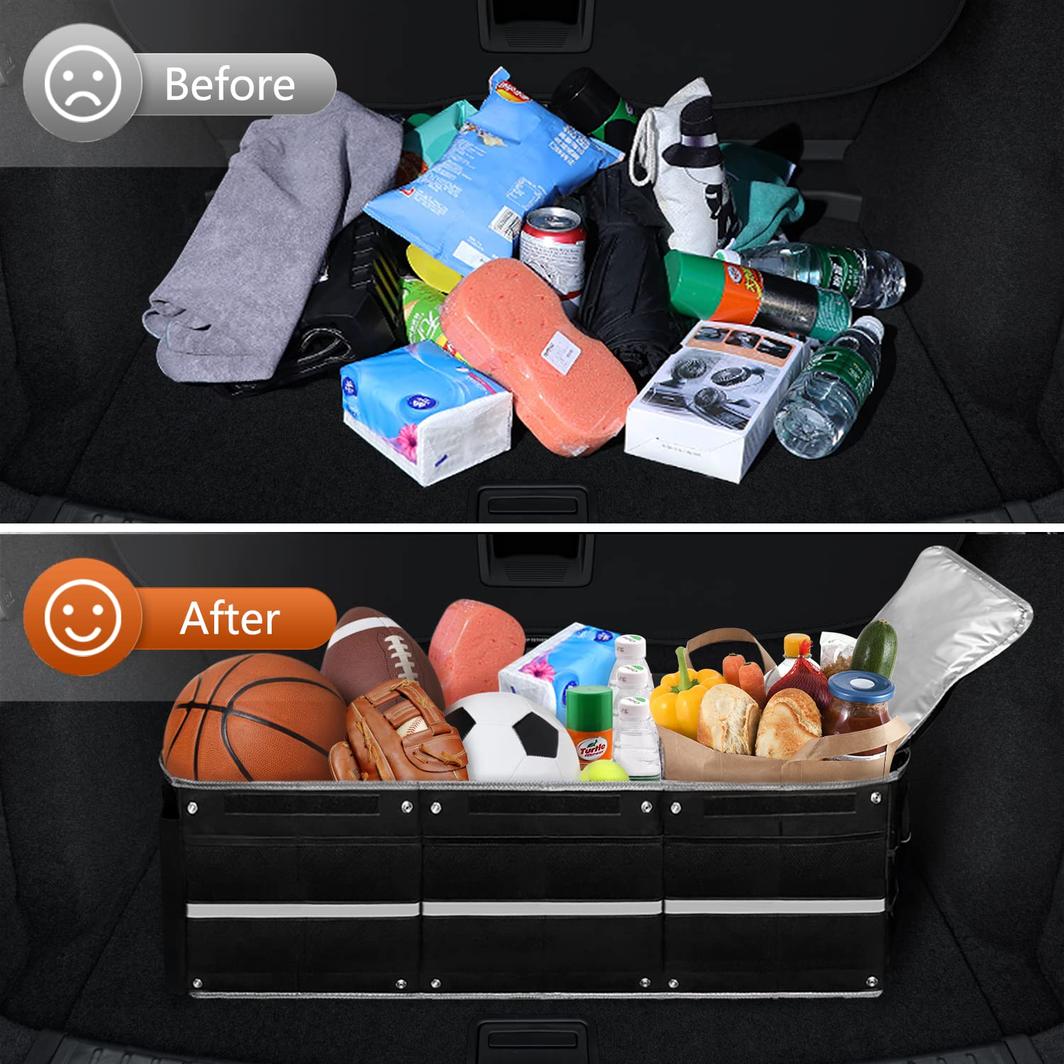 115L Car Trunk Organizer with Insulated Leakproof Cooler Bag - 4-in-1 Waterproof Portable Storage for SUV, Truck & Vehicles | Large Compartment Cargo Organizer with Cover | Perfect for Road Trips, Groceries & Outdoor Adventures