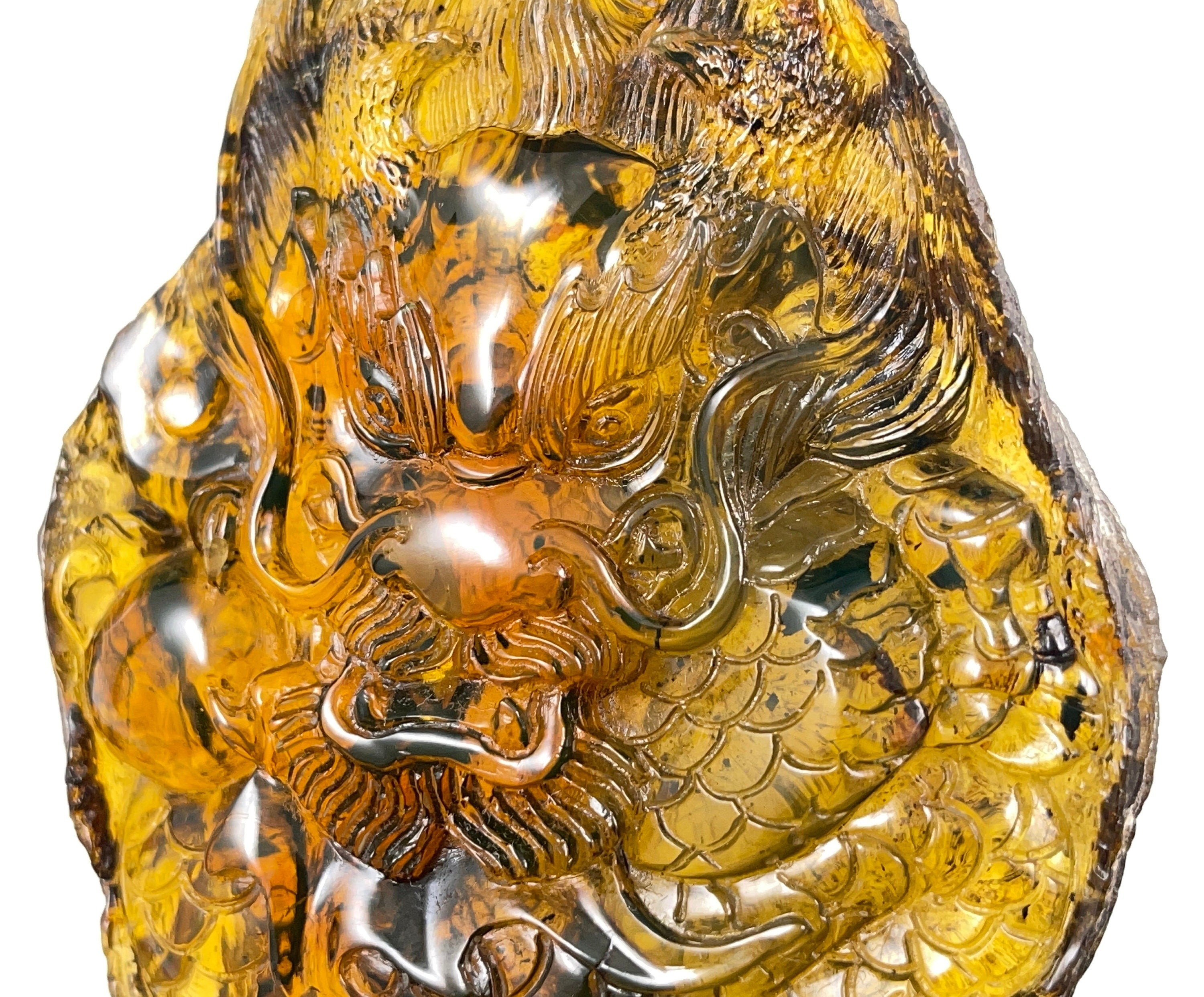 UV Reactive AMBER Crystal Dragon Carving - Handcrafted Healing Crystal Statue for Home Decor, Feng Shui, Meditation & Positive Energy - Perfect Housewarming Gift for Spiritual & Wellness Enthusiasts
