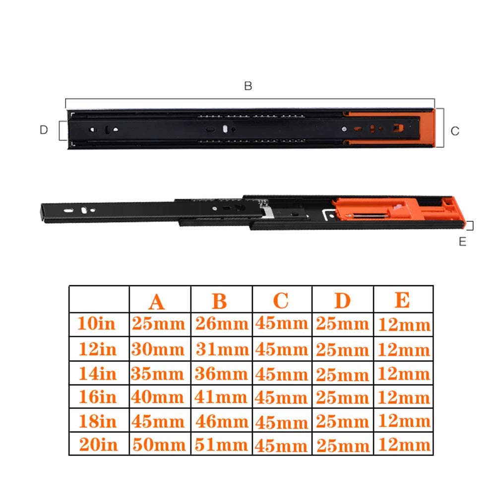 Soft-Close Ball Bearing Drawer Slides 18 Inch (450mm) - Push to Open 3-Stage Full Extension Cabinet Runners with Locking Mechanism for Kitchen, Bedroom & Office Furniture Organization