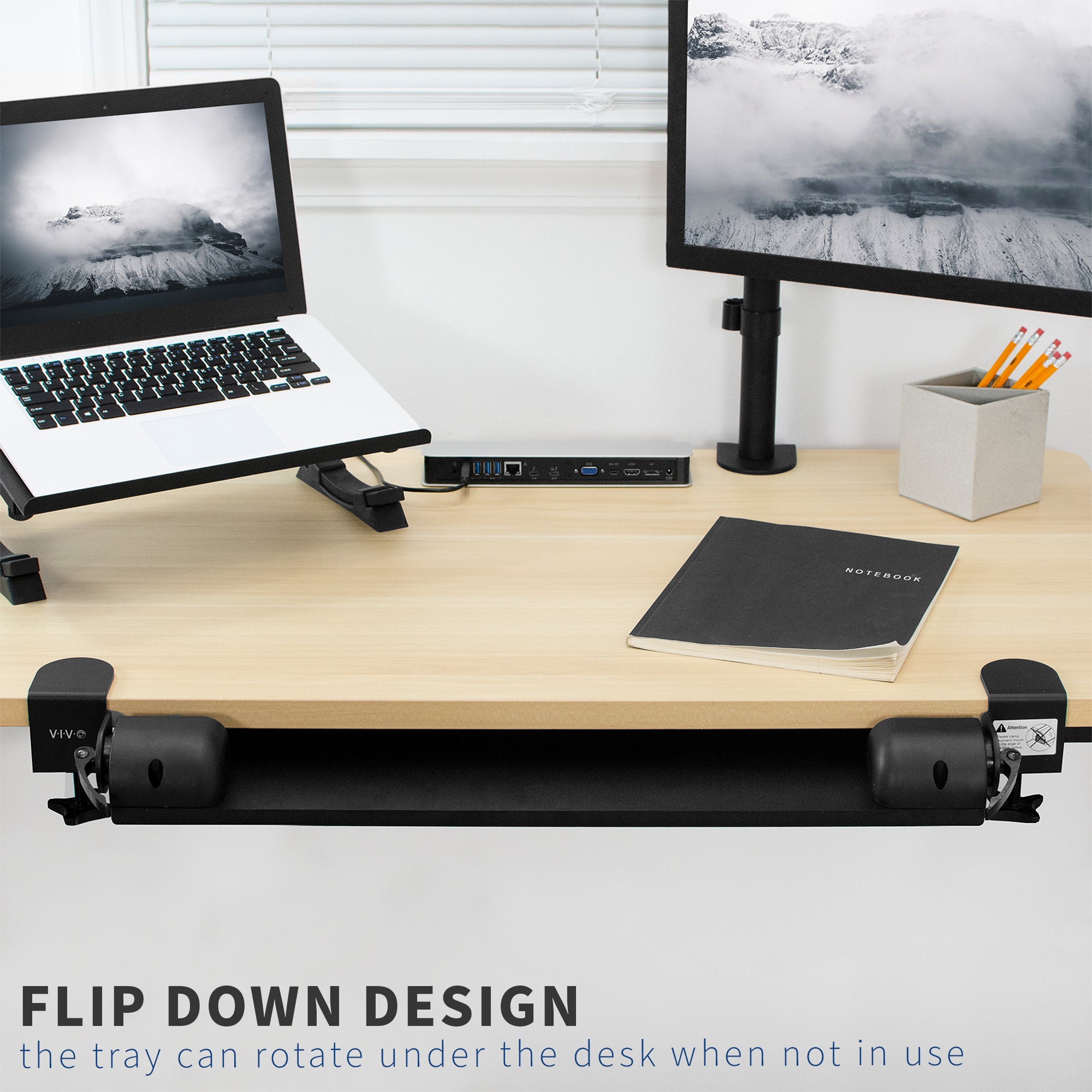 Ergonomic Clamp-On Tilting Keyboard Tray - Adjustable Under Desk Mount for Comfortable Typing - Perfect for Home Office, Gaming Setup & Workspace Organization