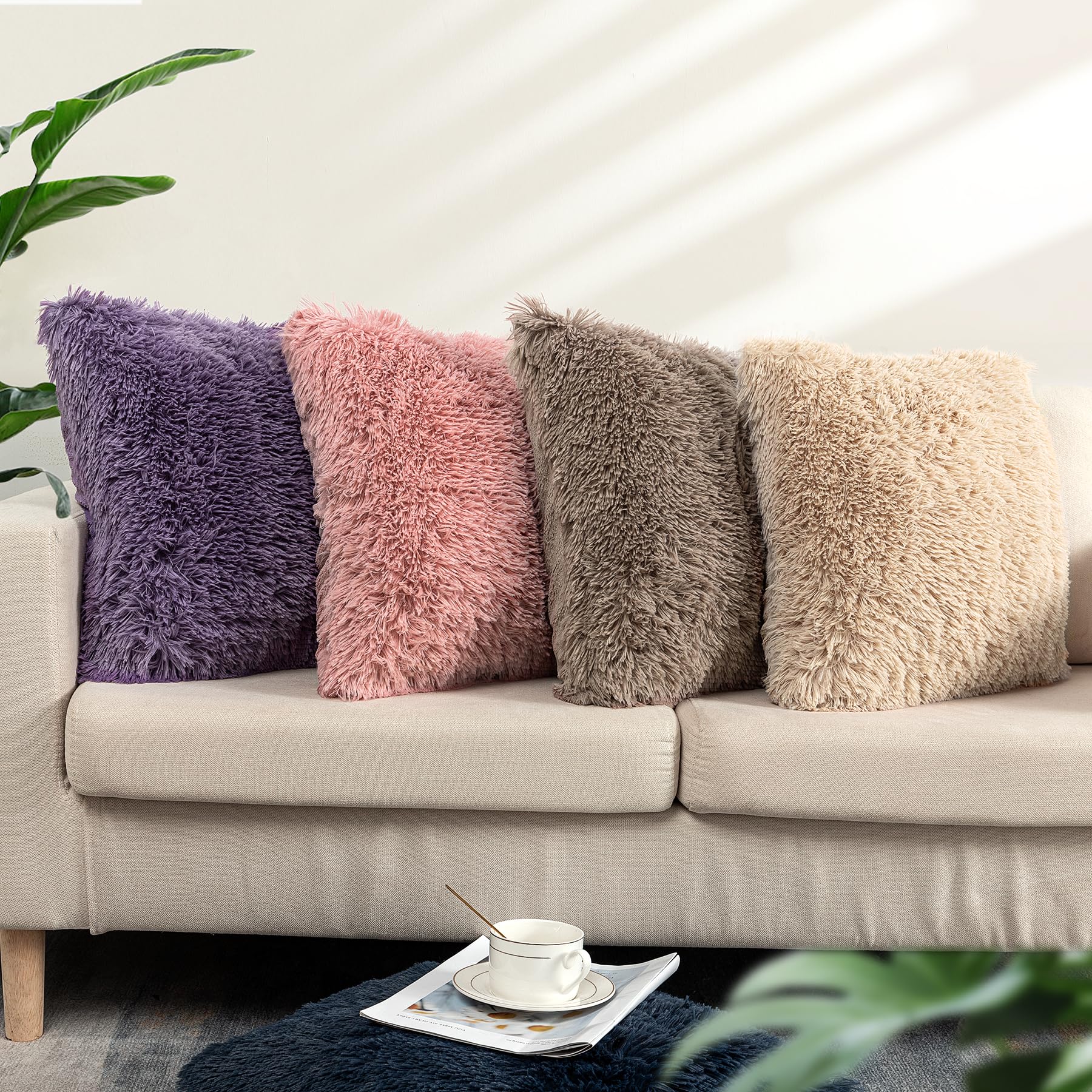 TOONOW Set of 2 Fluffy Faux Fur Decorative Throw Pillow Covers 18x18 Inches - Soft Luxury Couch Pillow Covers for Living Room, Bedroom & Sofa (No Insert Included) - Perfect for Home Decor, Cozy Reading Nook & Accent Pillows