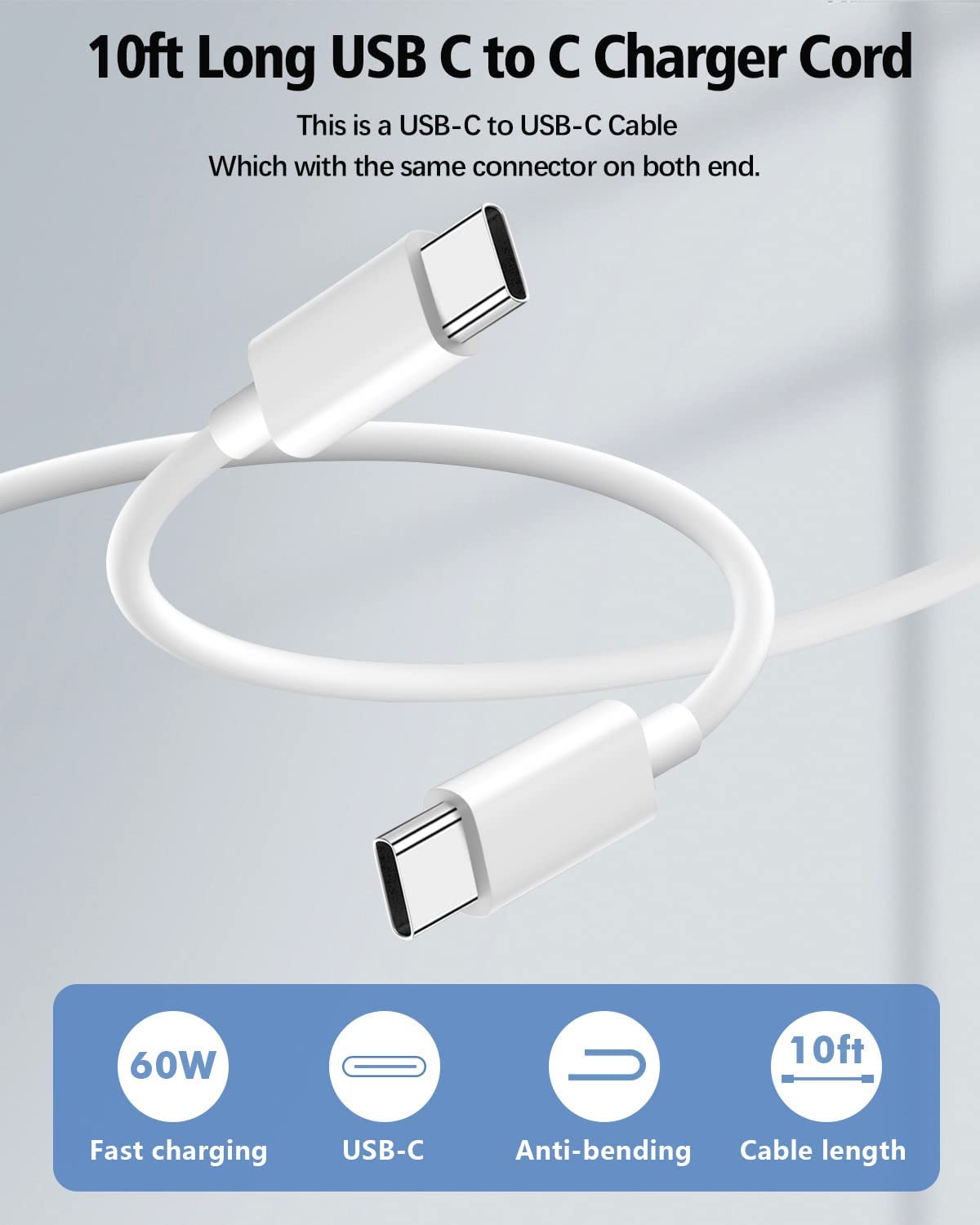3-Pack 20W USB C Fast Charger with 10FT Long Cable for iPad Pro 12.9/11, iPad 10th Gen, iPad Air 5th/4th Gen, iPad Mini 6, iPhone 15 Series - Perfect for Home, Office & Travel Charging