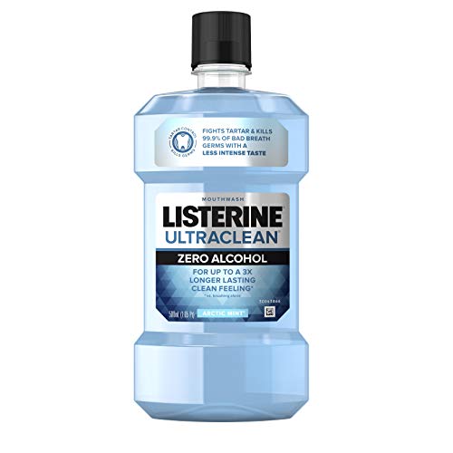 Listerine Ultraclean Zero Alcohol Tartar Control Mouthwash - Fresh Arctic Mint Flavor, 500 mL | Fights Bad Breath, Prevents Tartar Build-Up for Whiter Teeth | Ideal for Daily Oral Care & Fresh Breath Confidence
