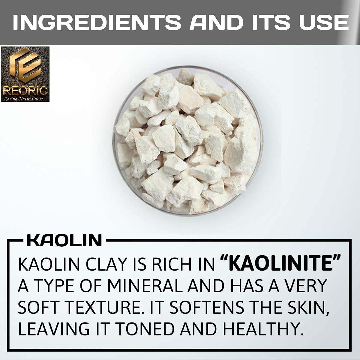 Reoric Kaolin Clay Powder - 100% Pure White Kaolin Clay for Skin Whitening & Brightening | Gentle Face Mask & Facial Cleanser | Natural Chini Mitti Powder (100g, Pack of 1) | Perfect for DIY Spa, Acne Treatment & Glowing Skin Care Routine
