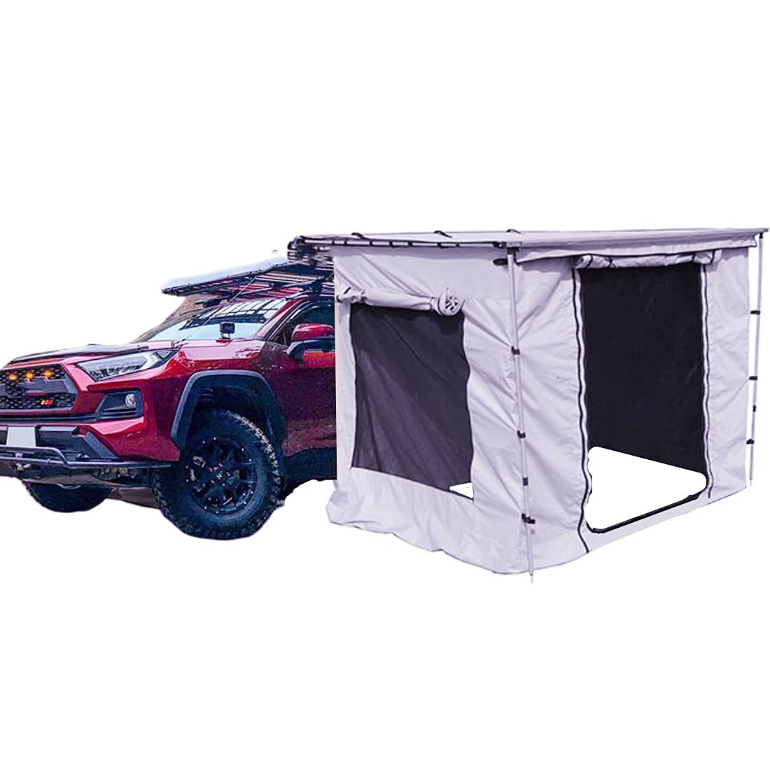 DANCHEL OUTDOOR Waterproof 8.2x9.8ft Car Side Awning with Side Wall for SUV, Truck, Van, Trailer, Off-Road 4WD Vehicle Rooftop Tent Shelter, Gray – Perfect for Overland Camping, Beach Trips, and Outdoor Adventures