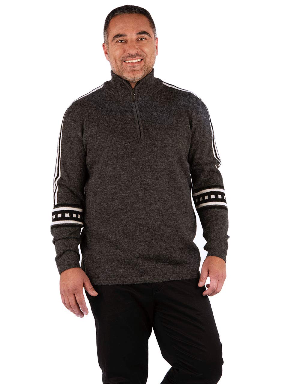 Men's West Point Quarter Zip Neck Pullover Sweater - 100% Baby Alpaca Wool | Warm & Soft Winter Knitwear for Casual Outfits & Outdoor Activities