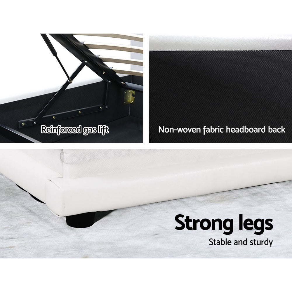 Henley Queen Gas Lift Storage Bed Frame with LED Lights – White | Modern Platform Bed with Underbed Storage & USB Ports | Perfect for Small Bedrooms & Guest Rooms