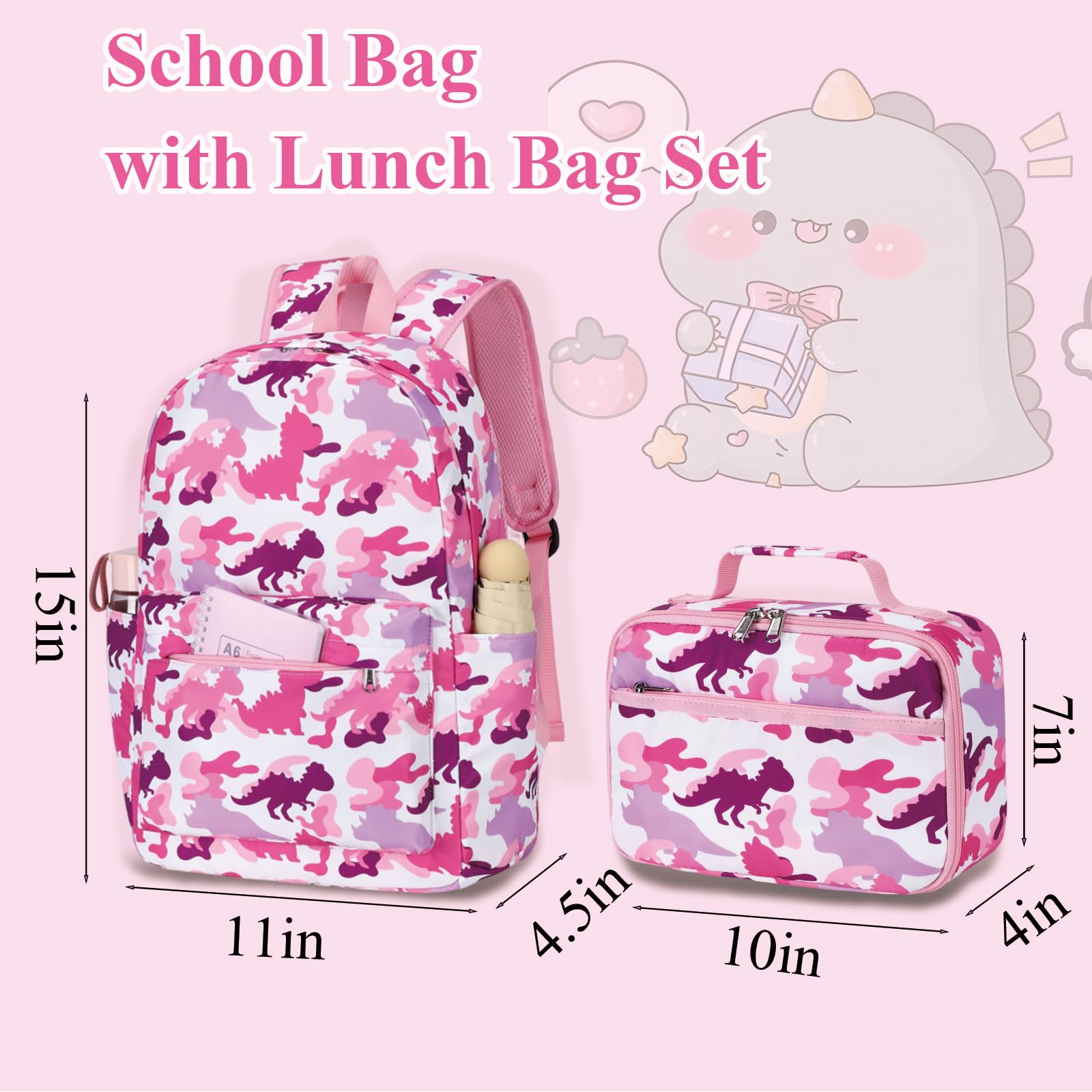 LEDAOU Kids School Backpack with Lunch Box - Waterproof Book Bag for Boys & Girls, Kindergarten & Preschool Toddler Backpack - Perfect for School, Travel & Outdoor Activities