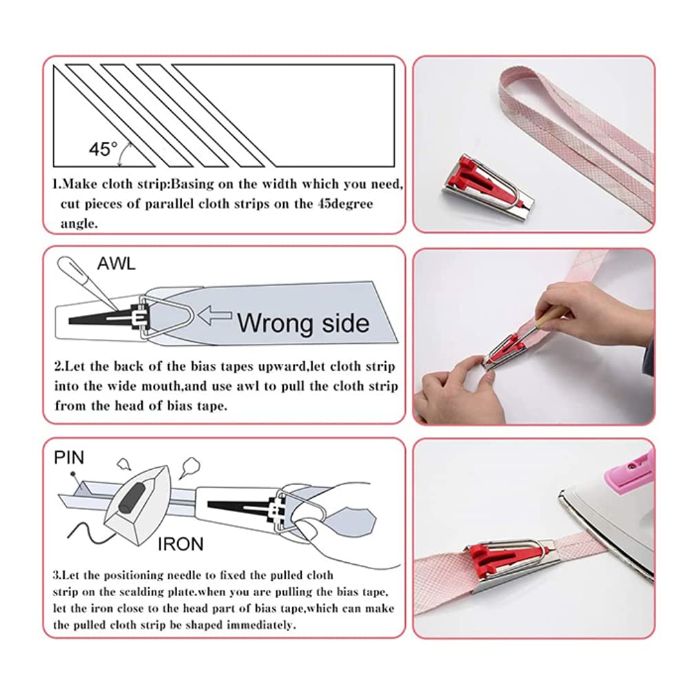 5-Piece Bias Tape Maker Set - 6MM, 9MM, 12MM, 18MM, 25MM Fabric Binding Tool Kit for DIY Sewing, Quilting & Crafting - Perfect for Hemming, Edge Finishing & Decorative Projects
