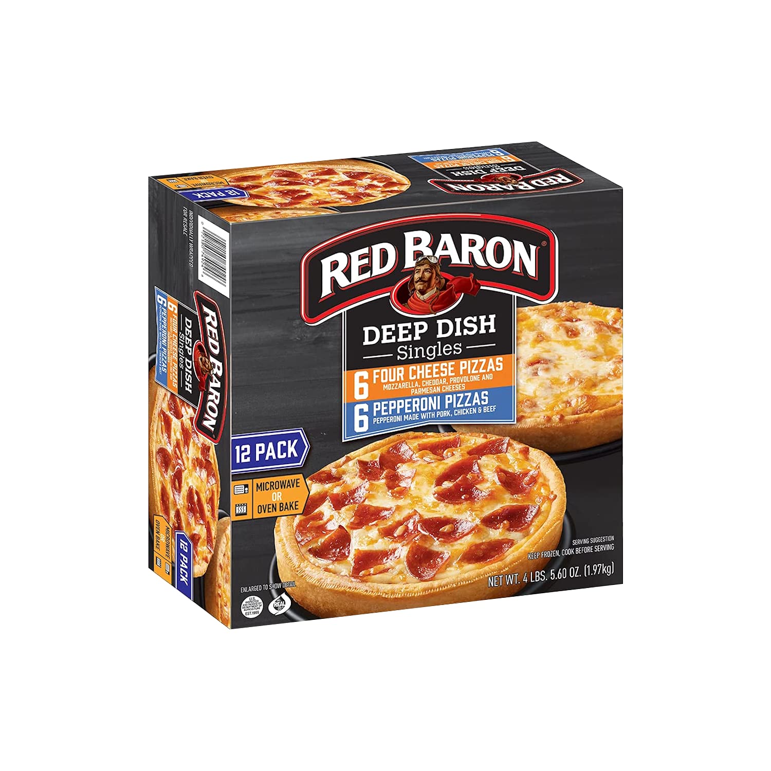 Red Baron Deep Dish Pizza Singles Variety Pack (4 Pack) - Frozen Gourmet Pizza for Quick Meals, Parties & Family Dinners