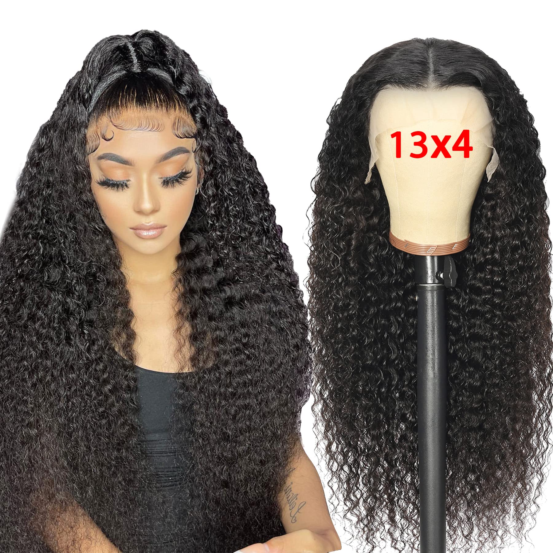 13x4 Deep Wave Lace Front Human Hair Wigs - 180% Density Brazilian Virgin Hair with Baby Hair & Pre-Plucked Hairline for Black Women | Natural Black Curly Wigs (26 Inch) - Perfect for Daily Wear, Special Occasions & Protective Styling