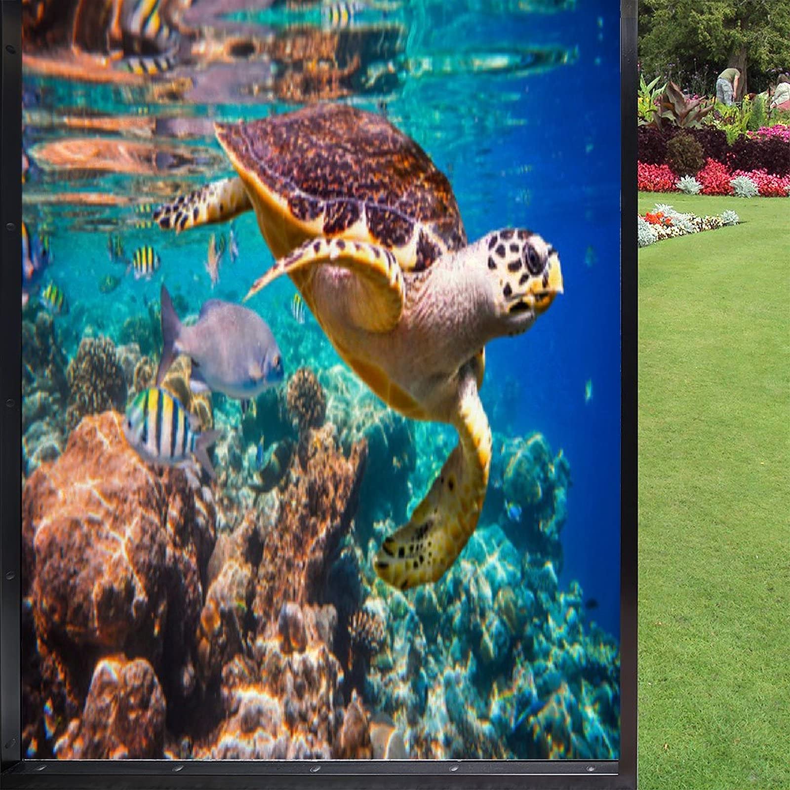 Frosted Window Film Privacy Tint - Ocean Turtle Stained Glass Window Decals 17.7×23.6 Inch - DIY Home Office Bathroom Decoration for Natural Light & Privacy