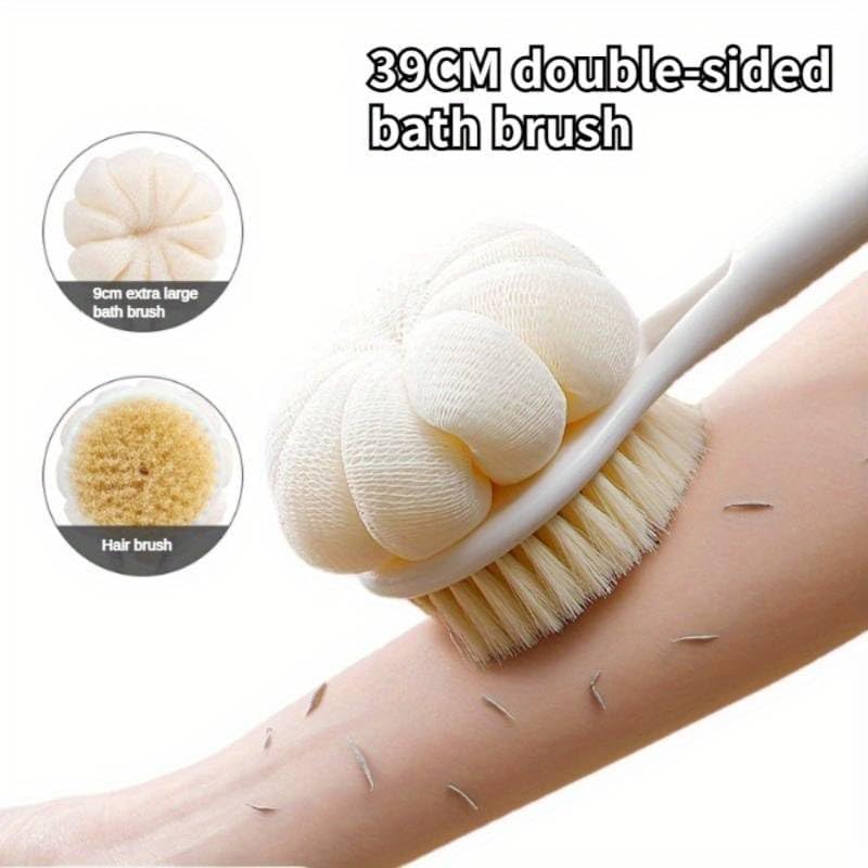 KIDPALACE Dual-Sided Body Scrubber Brush with Bristles & Loofah - Exfoliating Shower Brush for Deep Cleansing & Massage - Long Handle Bath Brush for Back, Feet & Skin Care - Perfect for Spa, Home & Travel Use