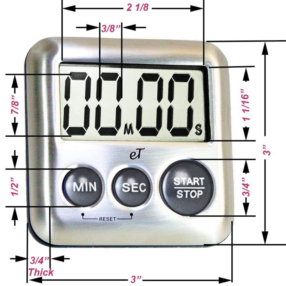 Premium Digital Kitchen Timer with Strong Magnetic Back & Kickstand - Stainless Steel, Large Display, Loud Alarm, Auto Memory & Shut-Off - Perfect for Cooking, Baking, Fitness & Classroom Use (Charcoal) by eTradewinds