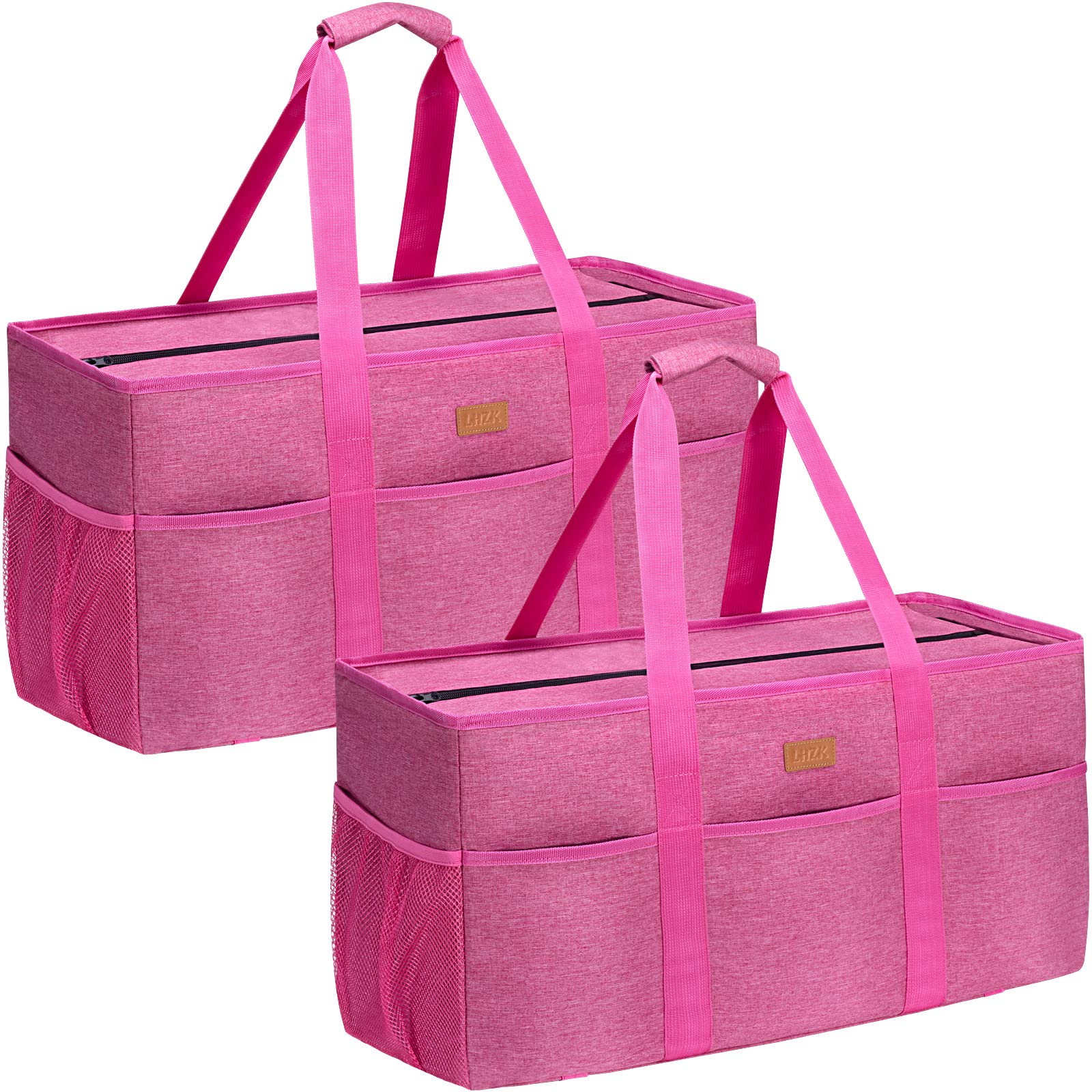 LHZK Extra Large Stand Up Utility Tote Bag with Lid - Reinforced Metal Wire Frame & Sides - Perfect for Grocery Shopping, Beach Trips, and Storage Organization