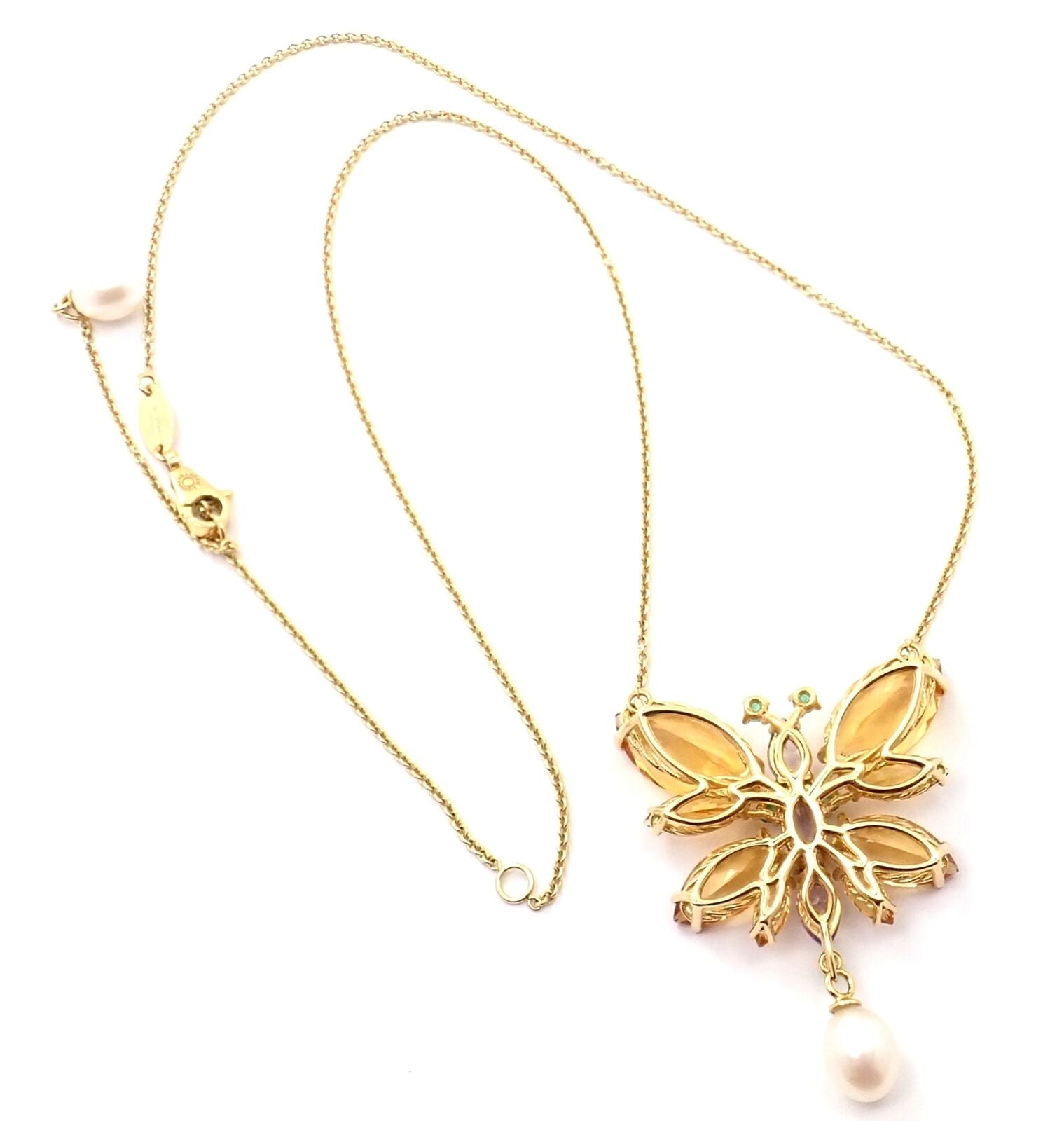 Authentic Dolce & Gabbana 18k Yellow Gold Citrine Butterfly Pendant Necklace - Elegant Spring Jewelry Gift for Women, Perfect for Weddings & Special Occasions