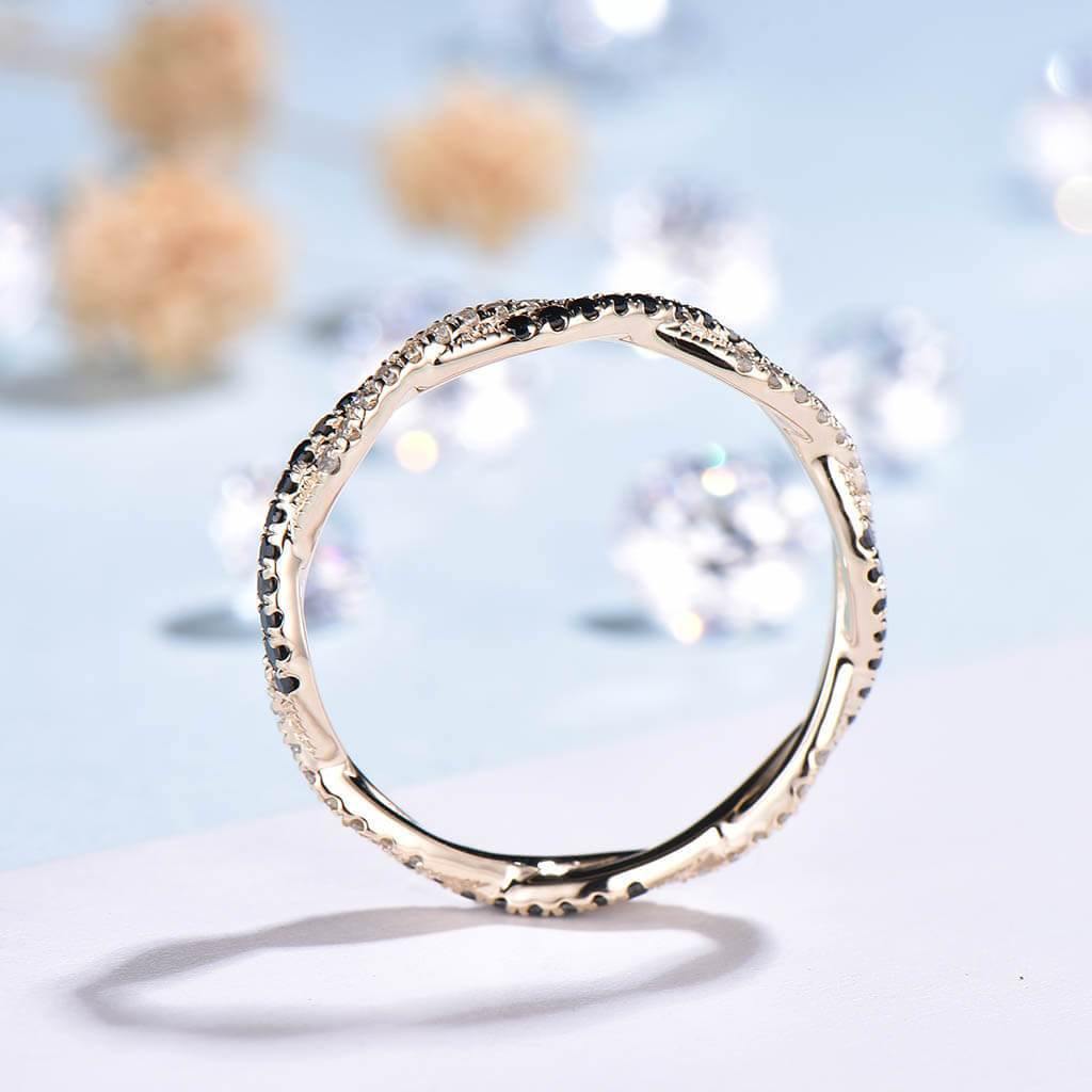 Elegant Petite Twisted Vine Eternity Band with Black Diamonds - Perfect for Wedding, Engagement, Anniversary & Special Occasions