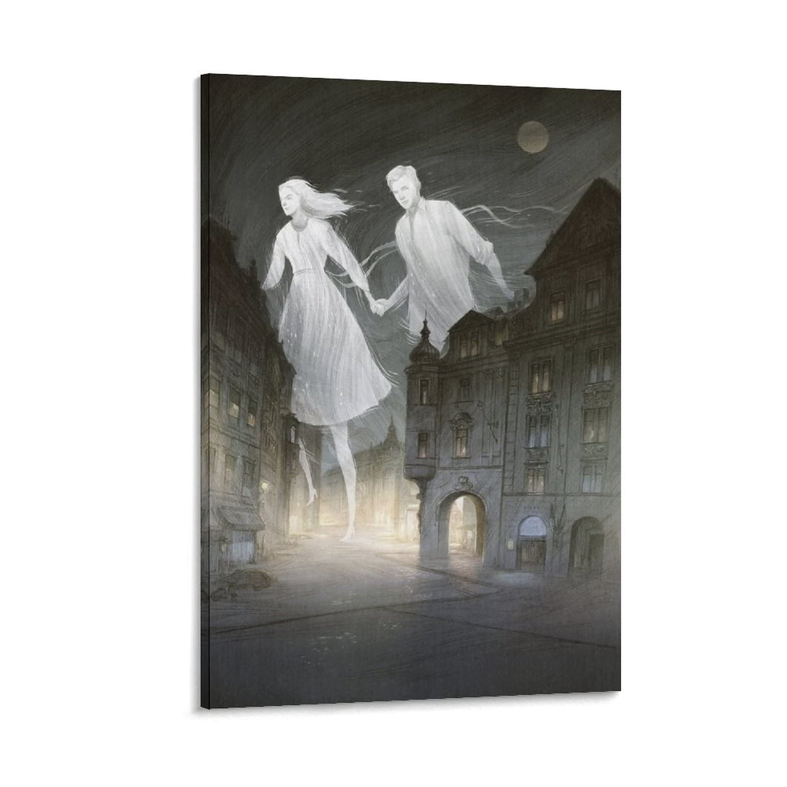 Prague Evening Romantic Couple Walk Canvas Wall Art Print - 24x36 Inch (60x90cm) Framed Poster for Bedroom, Living Room, Office Decor | Perfect Gift for Anniversary, Wedding & Home Decoration