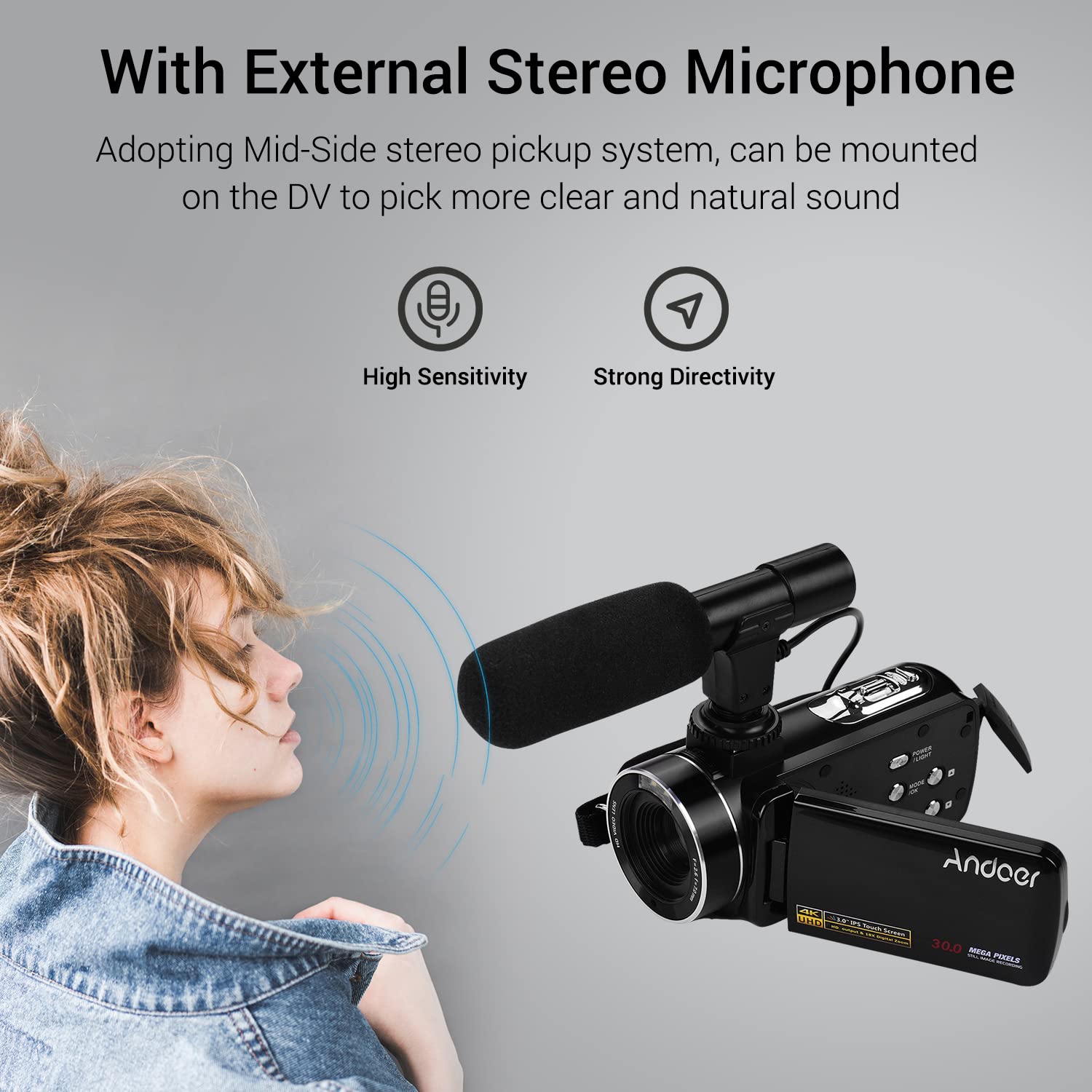 4K Digital Video Camera with 0.45X Wide Angle Lens & Macro - Professional Handheld Camcorder with CMOS Sensor, Stereo Microphone & 3