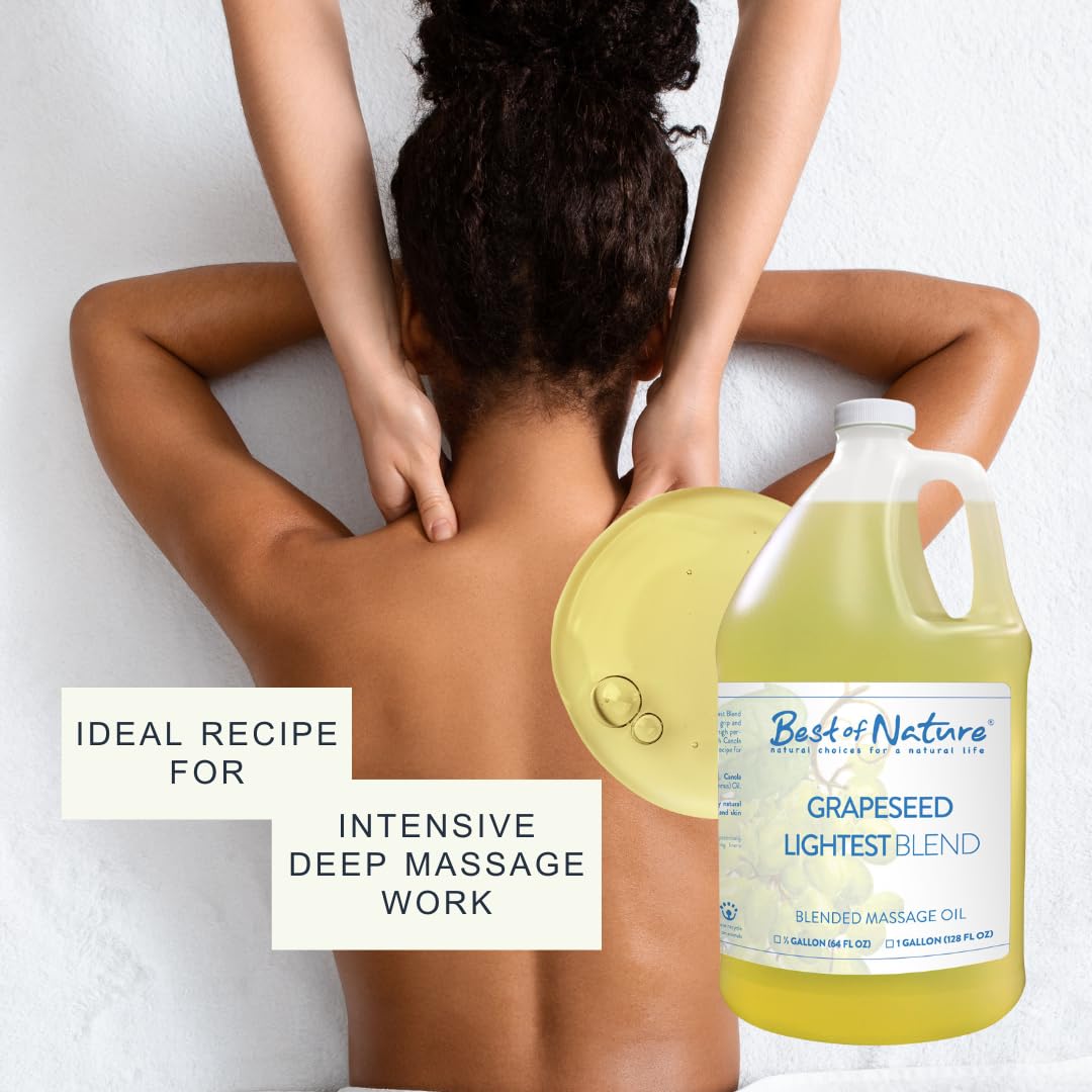 Best of Nature Grapeseed Lightest Blend Massage Oil - 100% Pure Natural Body & Skin Care Oil for Massage Therapists | Non-Greasy, Nourishing & Soothing Formula | 5 Gallon Pail (640 fl oz) | Perfect for Professional Spa, Aromatherapy & Relaxation Massages