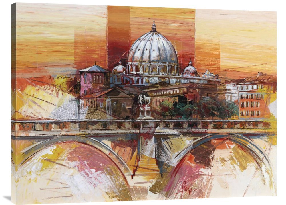 Luigi Florio Roma Eterna Canvas Wall Art Print - Gallery Wrapped Giclee Reproduction - Italian Landscape Painting for Living Room, Bedroom & Office Decor