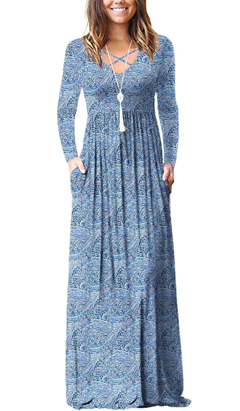 LILBETTER Women's Long Sleeve Maxi Dress - Loose Fit Casual Plain Long Dress with Pockets | Perfect for Everyday Wear, Beach Cover Up & Vacation Outfits