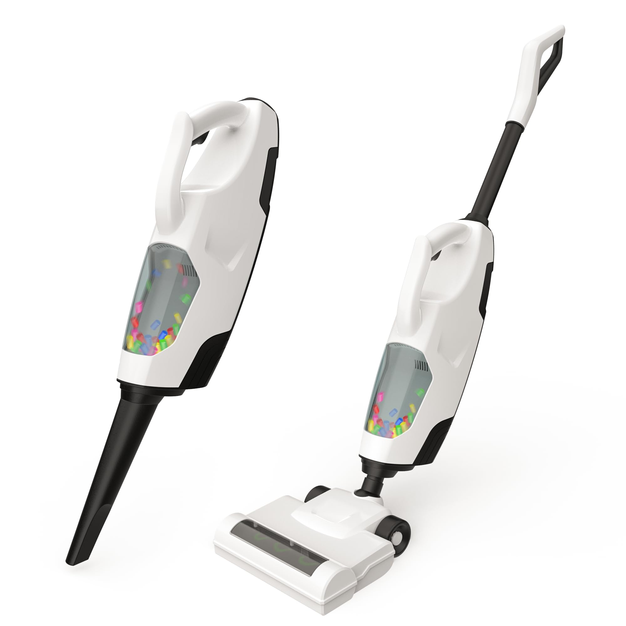 Kids Vacuum Cleaner Toy That Really Works - Toddler Cleaning Toy with 2 Replaceable Nozzles, Realistic Sound & Ball Popping Action - Pretend Play Housekeeping Toy for Boys & Girls (White) - Perfect for Indoor Play, Role Play & Early Childhood Development