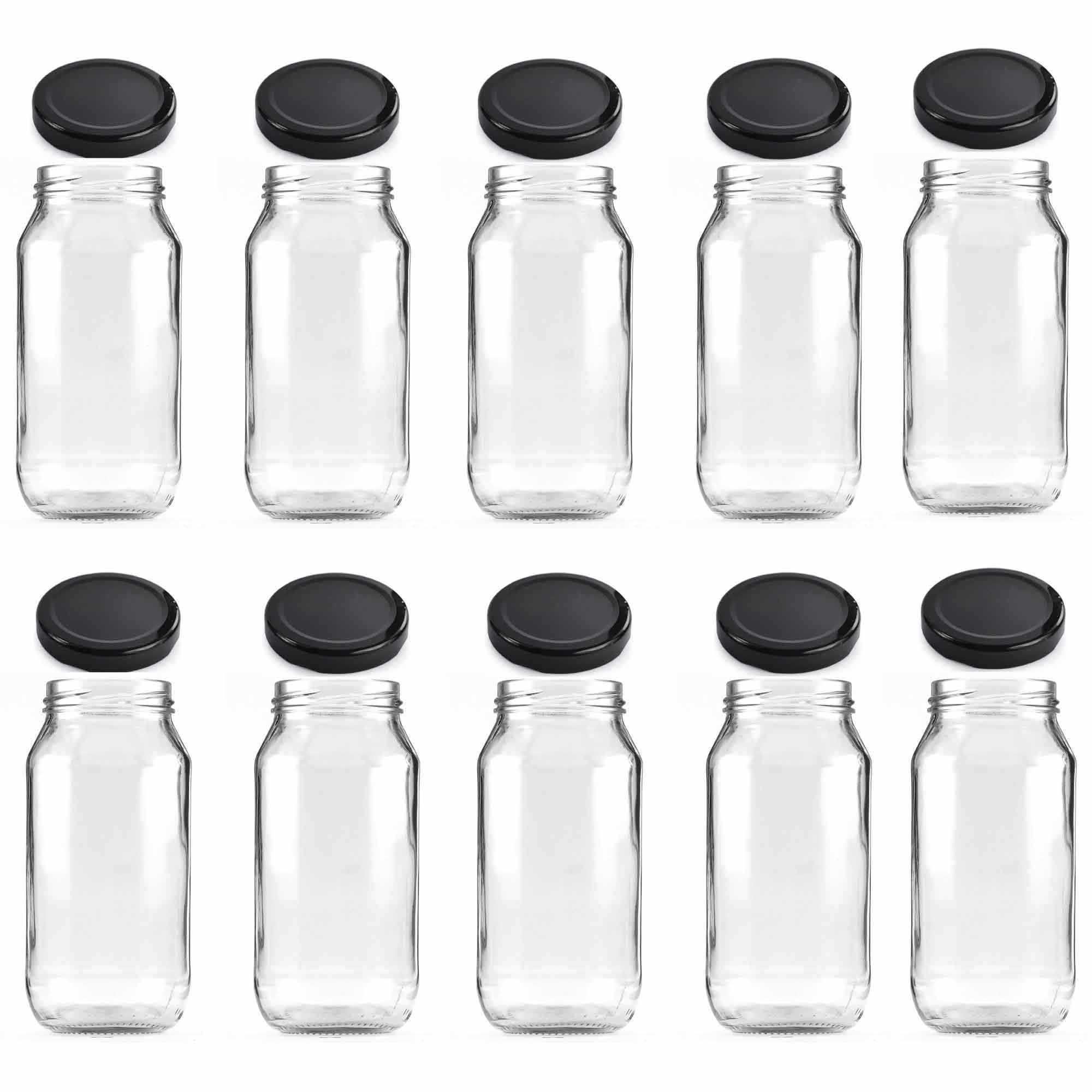 10-Pack 1L Flint Glass Jars with Airtight Twist Lids - Round Food Storage Containers for Canning, Pickling, Jam Making & Kitchen Organization | BPA-Free, Reusable Mason Jars for Home Preserving & Pantry Storage