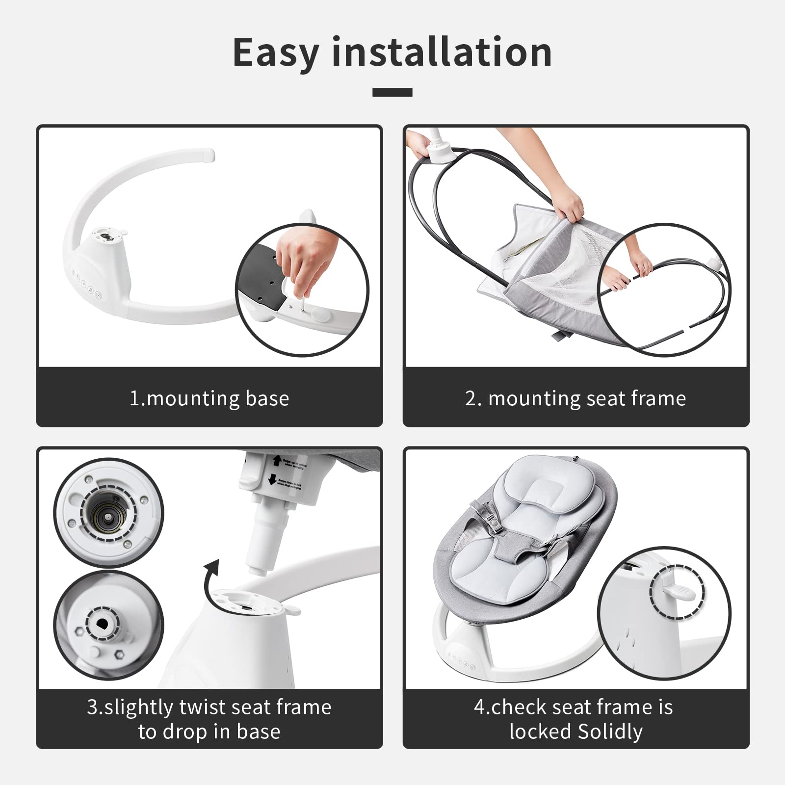 Lupfung Bluetooth Baby Swing with 5 Motion Modes, LED Touch Panel & Music Speaker - Gentle Infant Rocker for Newborns (Gray) - Perfect for Nursery, Daycare & Soothing Fussy Babies