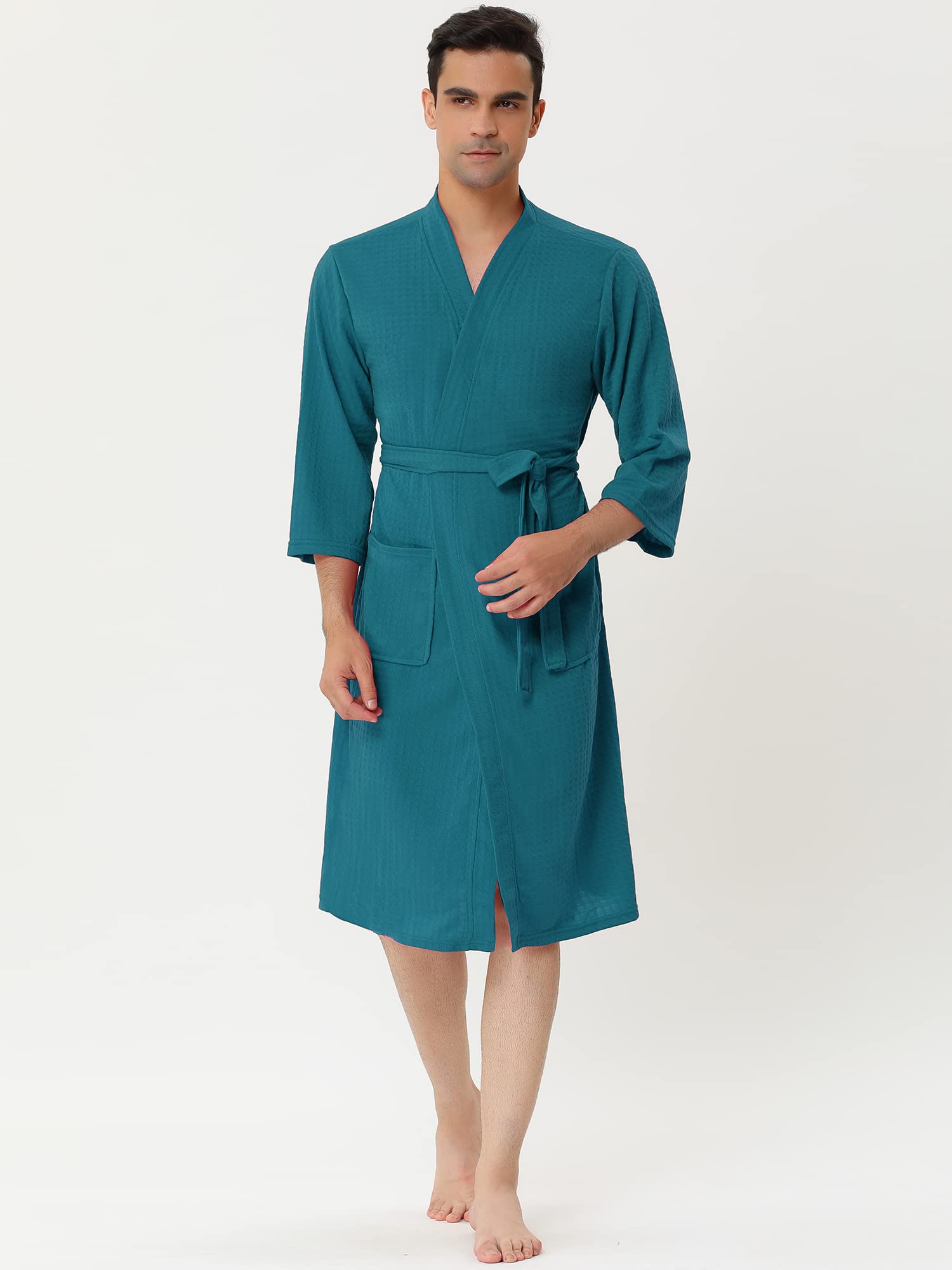Lars Amadeus Men's Waffle Bathrobe - Soft Cotton Kimono Robe with 3/4 Sleeves for Spa, Sleepwear & Lounge Wear - Perfect for Relaxation at Home or After Shower