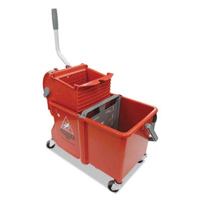 UNGCOMSR Side-Press Mop Bucket Set - 4 Gallon Plastic Cleaning Bucket with Wringer (Red) - Ideal for Restrooms, Kitchens & Commercial Cleaning