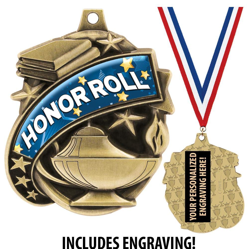 1.5 Inch Gold Honor Roll Medals - Custom Engraved Academic Achievement Awards for Students - Perfect for School Ceremonies, Graduation Gifts & Academic Recognition Events