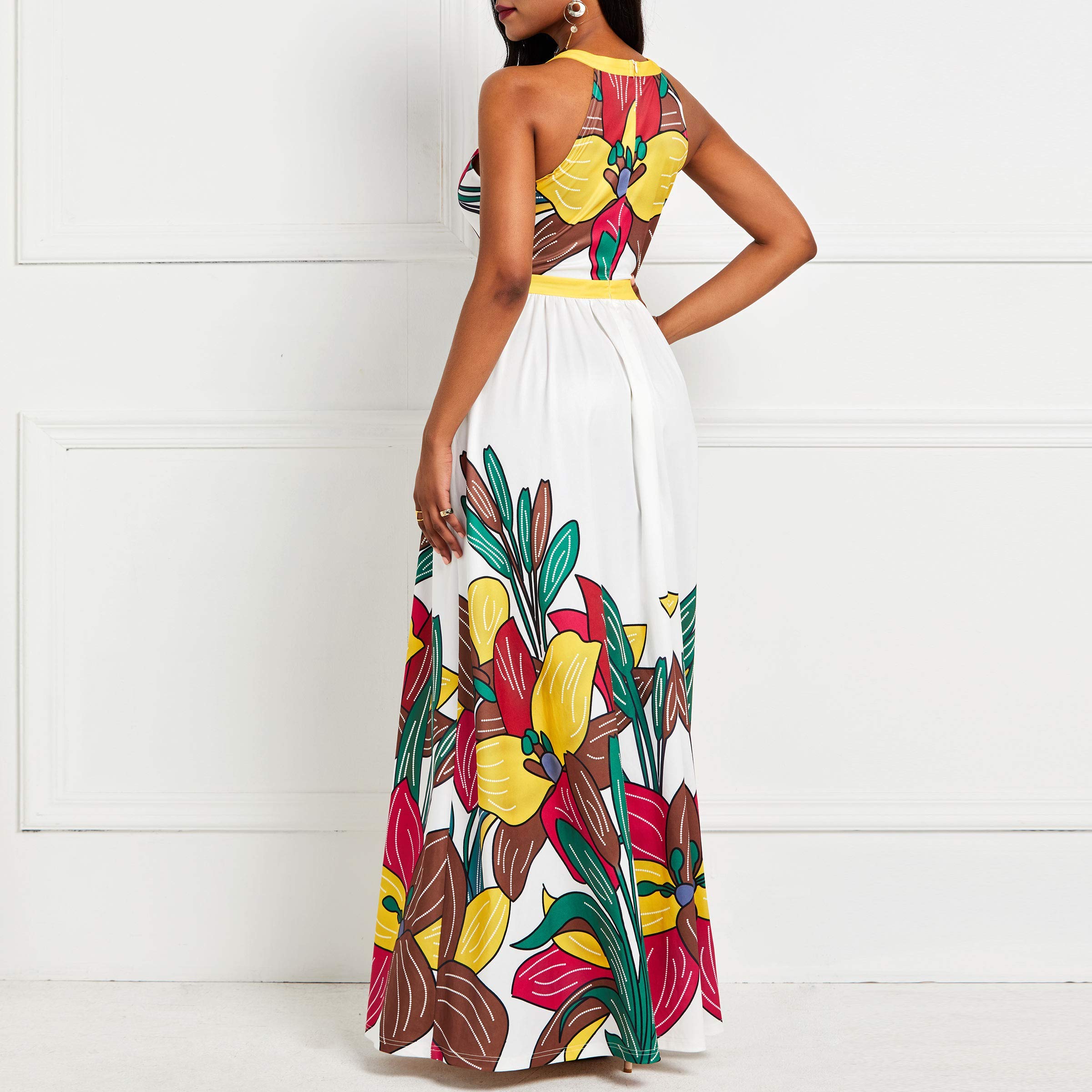 VERWIN Women's Sleeveless Floral Print Maxi Dress - Elegant Floor-Length Party & Cocktail Dress for Summer Weddings, Beach Vacations & Special Occasions