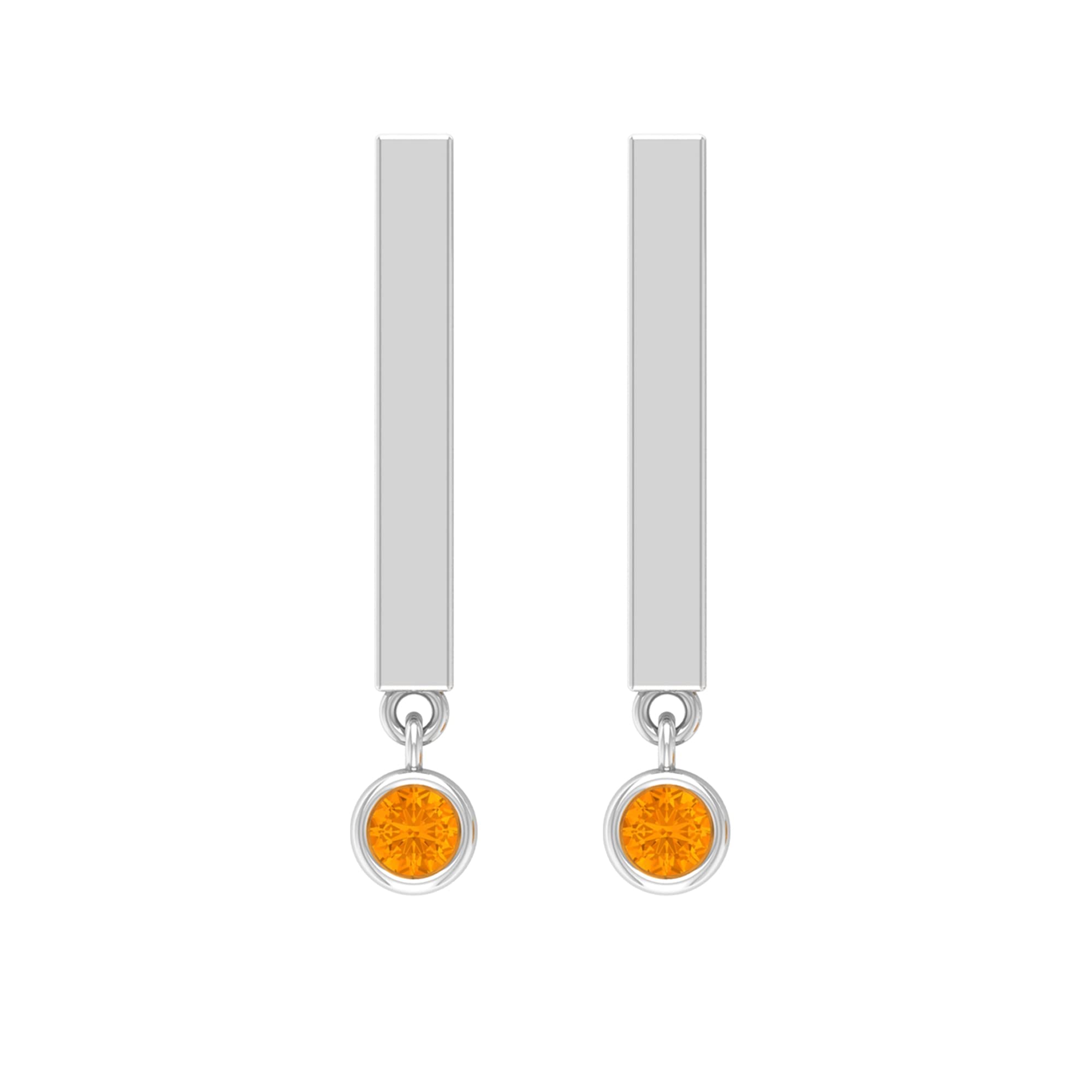 14K Solid Gold Orange Sapphire Drop Earrings for Women - Round Bezel Set Orange Sapphire & Gold Bar Dangle Earrings - Perfect for Weddings, Parties & Special Occasions