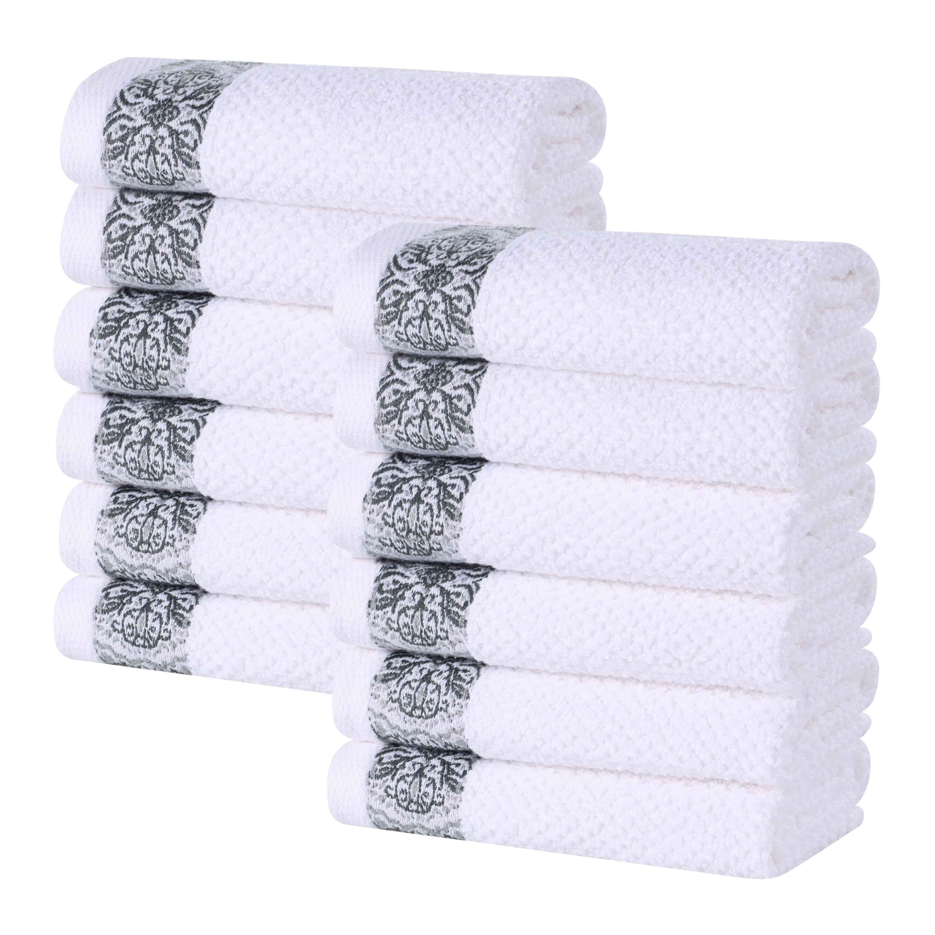 Premium Medallion Cotton Jacquard Textured Face Towels & Washcloths - 12-Piece Set for Spa, Bathroom & Luxury Home Decor