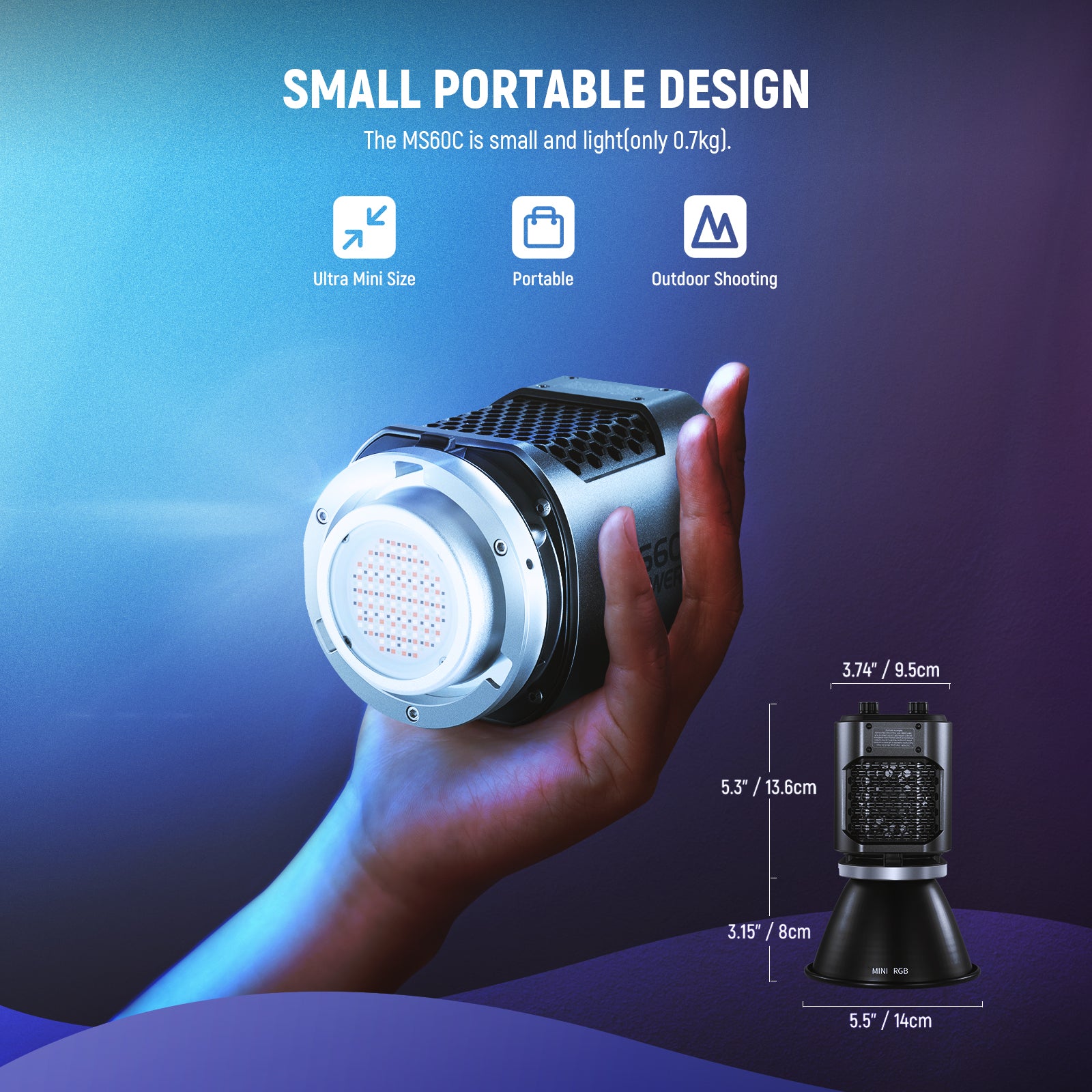 NEEWER MS60C RGB LED Video Light - Handheld Spotlight for Photography, YouTube Videos, Live Streaming & Content Creation - Perfect for Vloggers, Filmmakers & Studio Lighting