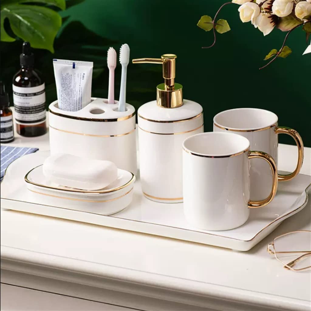 Nordic Ceramic Bathroom 5-Piece Set - Toothbrush Holder, Soap Dish, Tumbler & More for Modern Bathroom Organization | Perfect for Home, Apartment, Hotel Decor