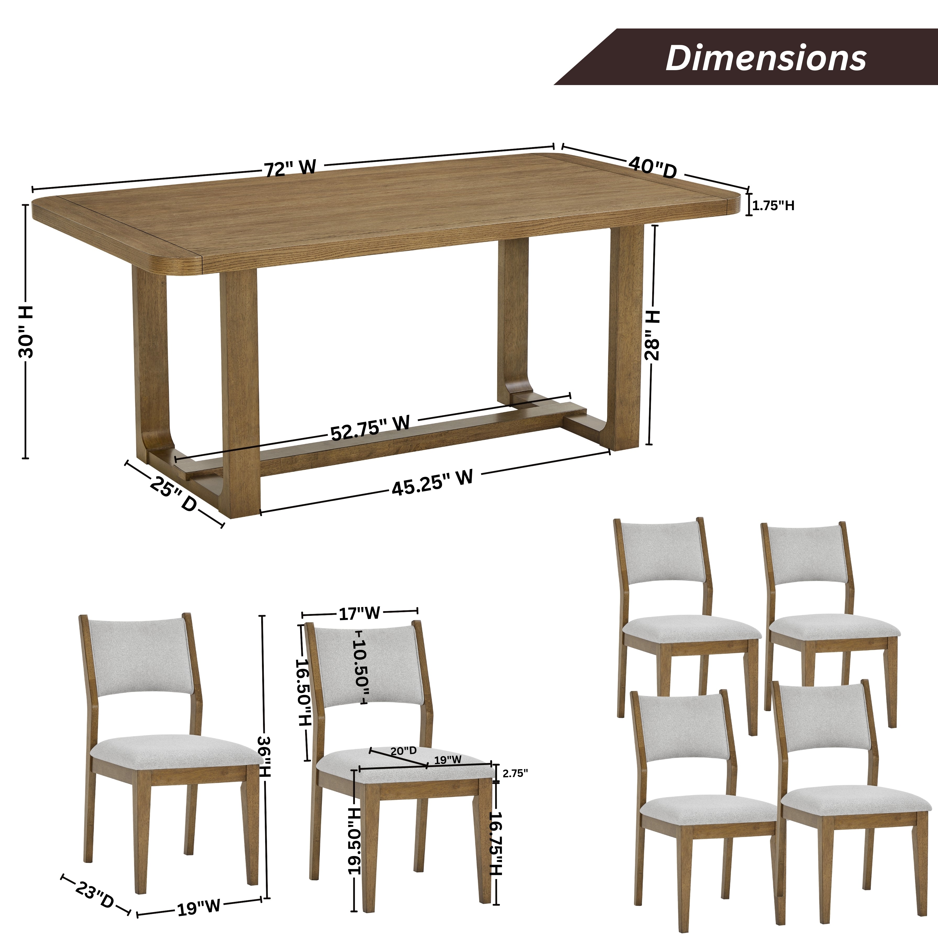 Roundhill Furniture Parker 7-Piece Dining Set - Light Oak Trestle Table with 6 Upholstered Chairs | Perfect for Family Dinners, Entertaining Guests & Kitchen Dining Rooms
