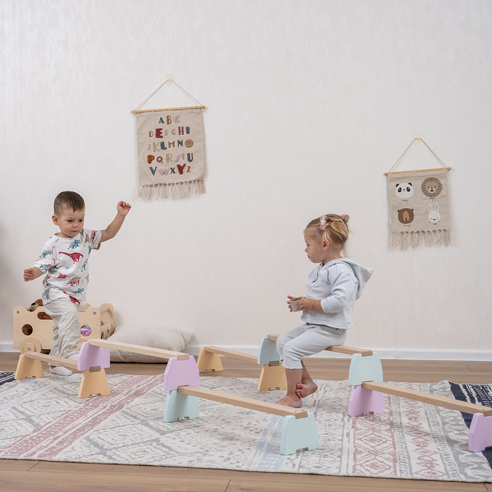 Kids Balance Beam Set for Gymnastics Training - Non-Slip Wooden Beam for Toddlers & Children - Indoor/Outdoor Play, Home Gym Equipment for Balance Practice & Coordination