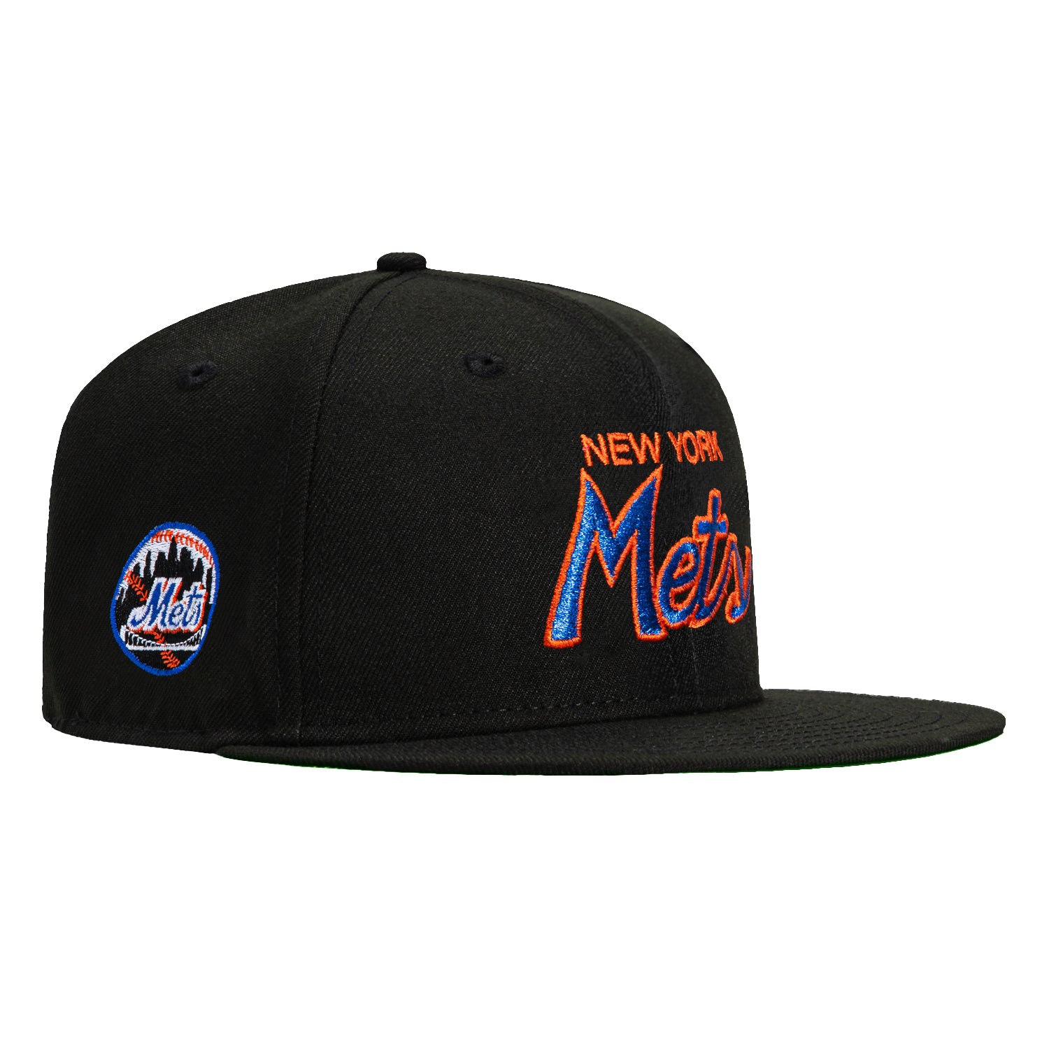 New Era 59Fifty New York Mets Logo Patch Script Hat - Black MLB Baseball Cap for Men & Women - Perfect for Games, Streetwear & Sports Fans