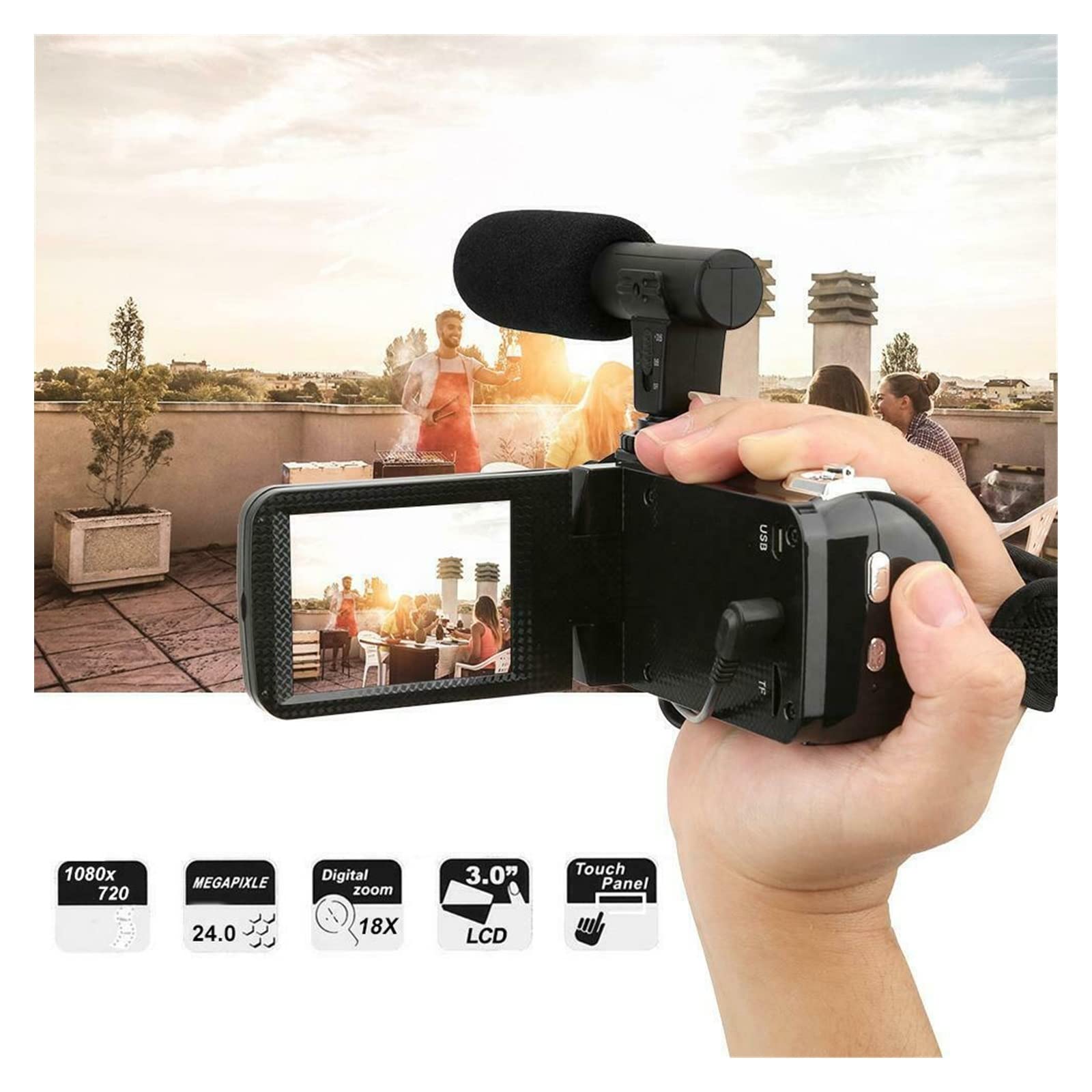BODORME 4K HD Professional Camcorder with Night Vision, 3 Inch LCD Touch Screen, 18x Digital Zoom & Built-in Microphone - Perfect for Vlogging, Travel Filming, and Home Security Recording