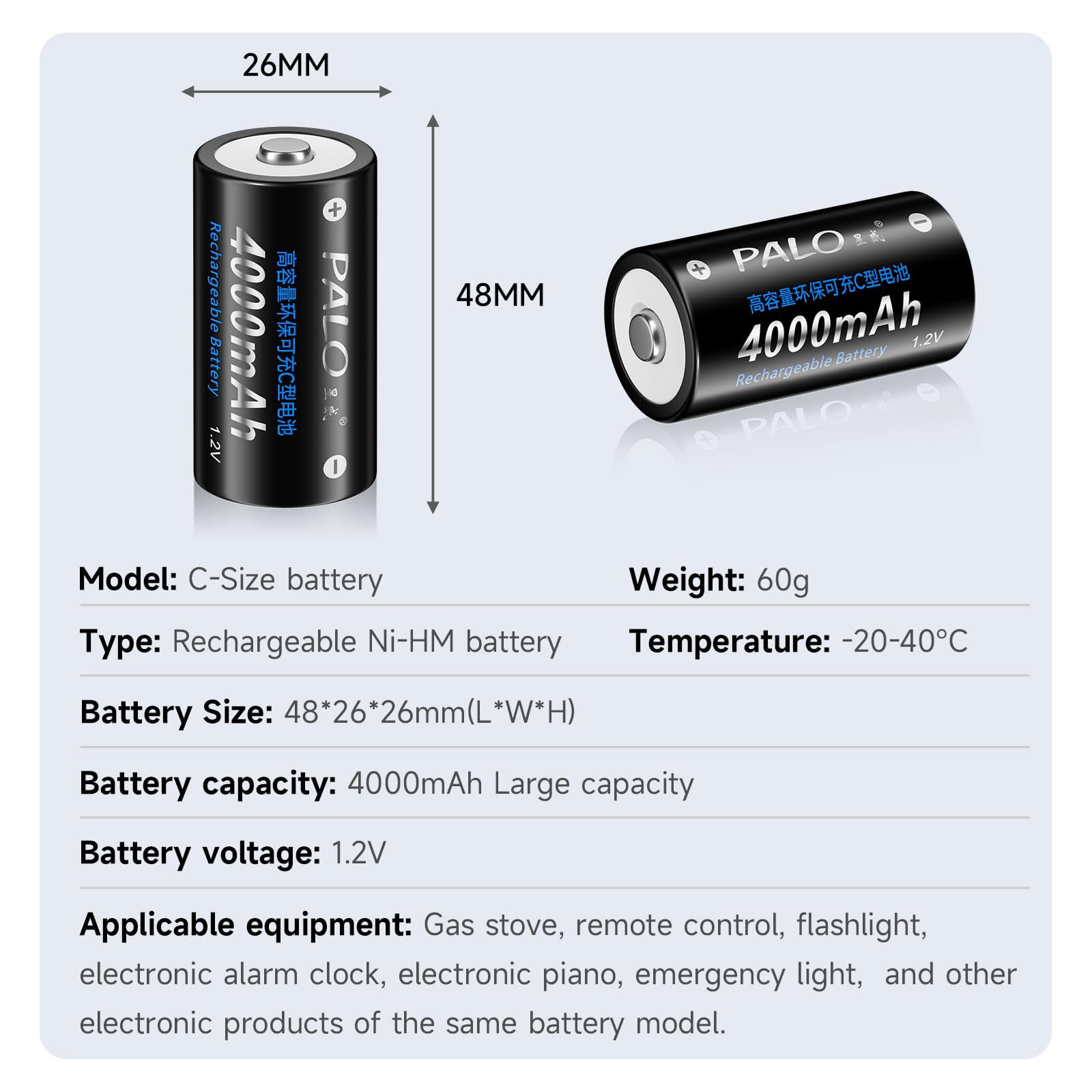 Rechargeable C Batteries Ni-MH 1.2V 4000mAh High Capacity - 6 Pack with Storage Case - Perfect for Flashlights, Toys, Clocks & Emergency Devices