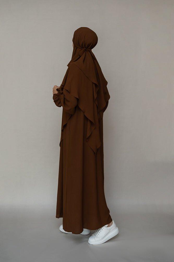 Kalean Travel Abaya Dress - Wrinkle-Free Coffee Color Modest Muslim Dress for Women | Perfect for Airplane, Vacation & Everyday Wear