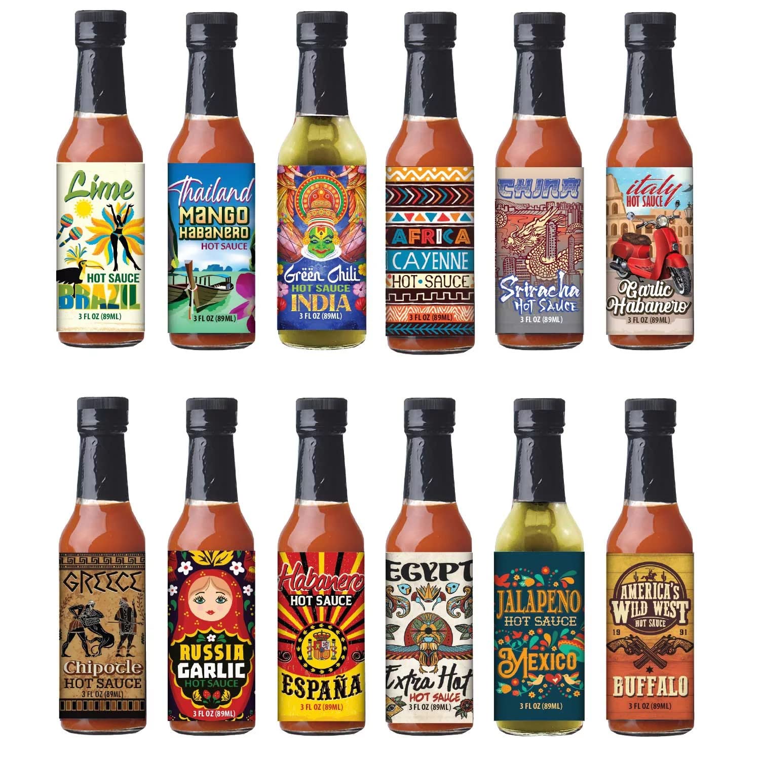 Hot Sauce Variety Pack - Culinary Passport Collection (12 Bottles, 36oz Total) | Gourmet Spicy Sauces for Tacos, Wings & BBQ | Perfect for Home Cooking & Gifts