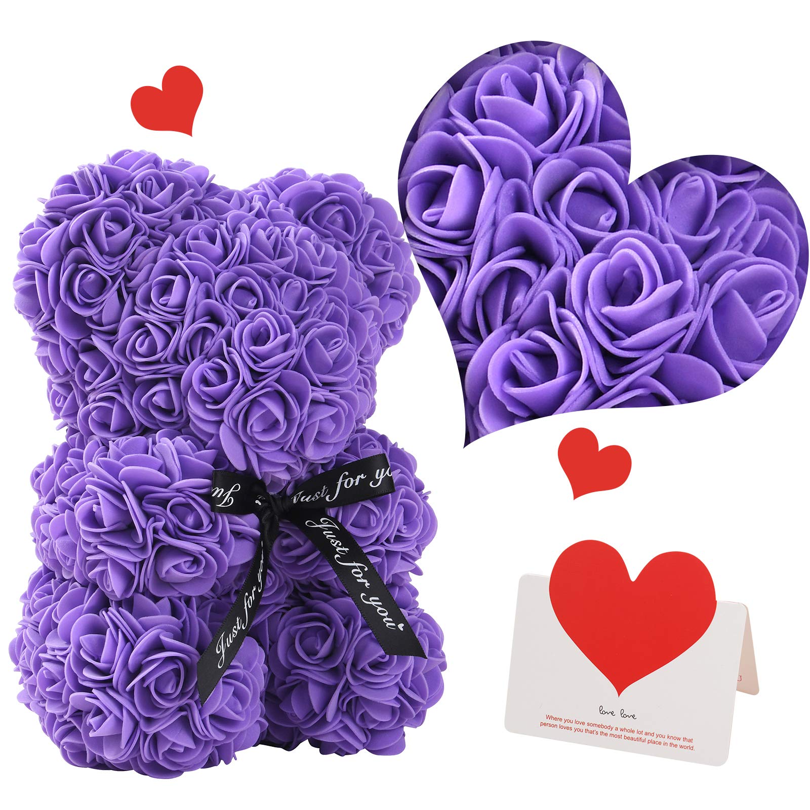 Handmade Purple Rose Bear Teddy - Luxury Floral Gift for Women, Valentine's Day, Mother's Day, Wedding & Anniversary - 10